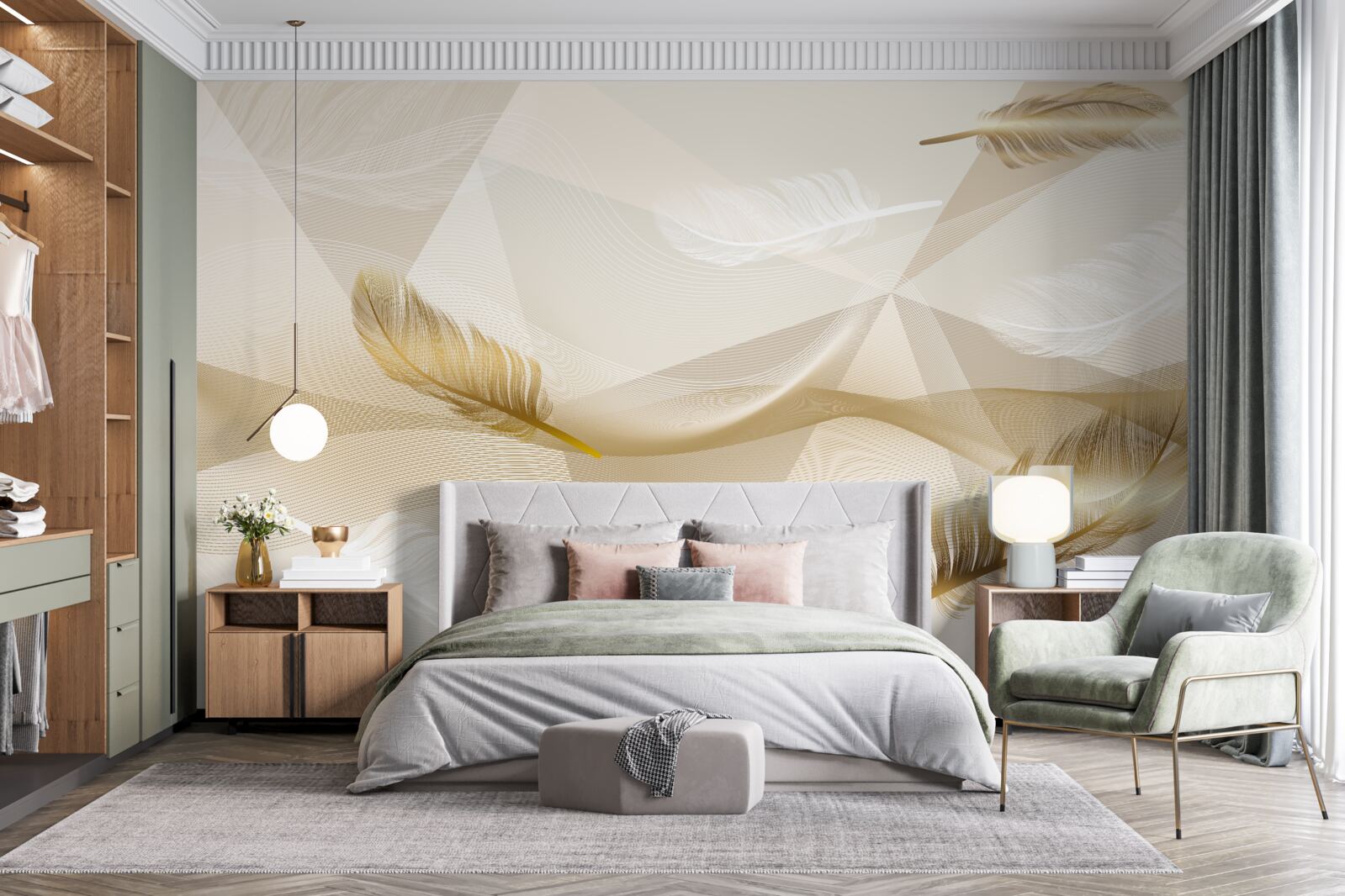 Fototapeta lietajúce pierka a geometrické tvary