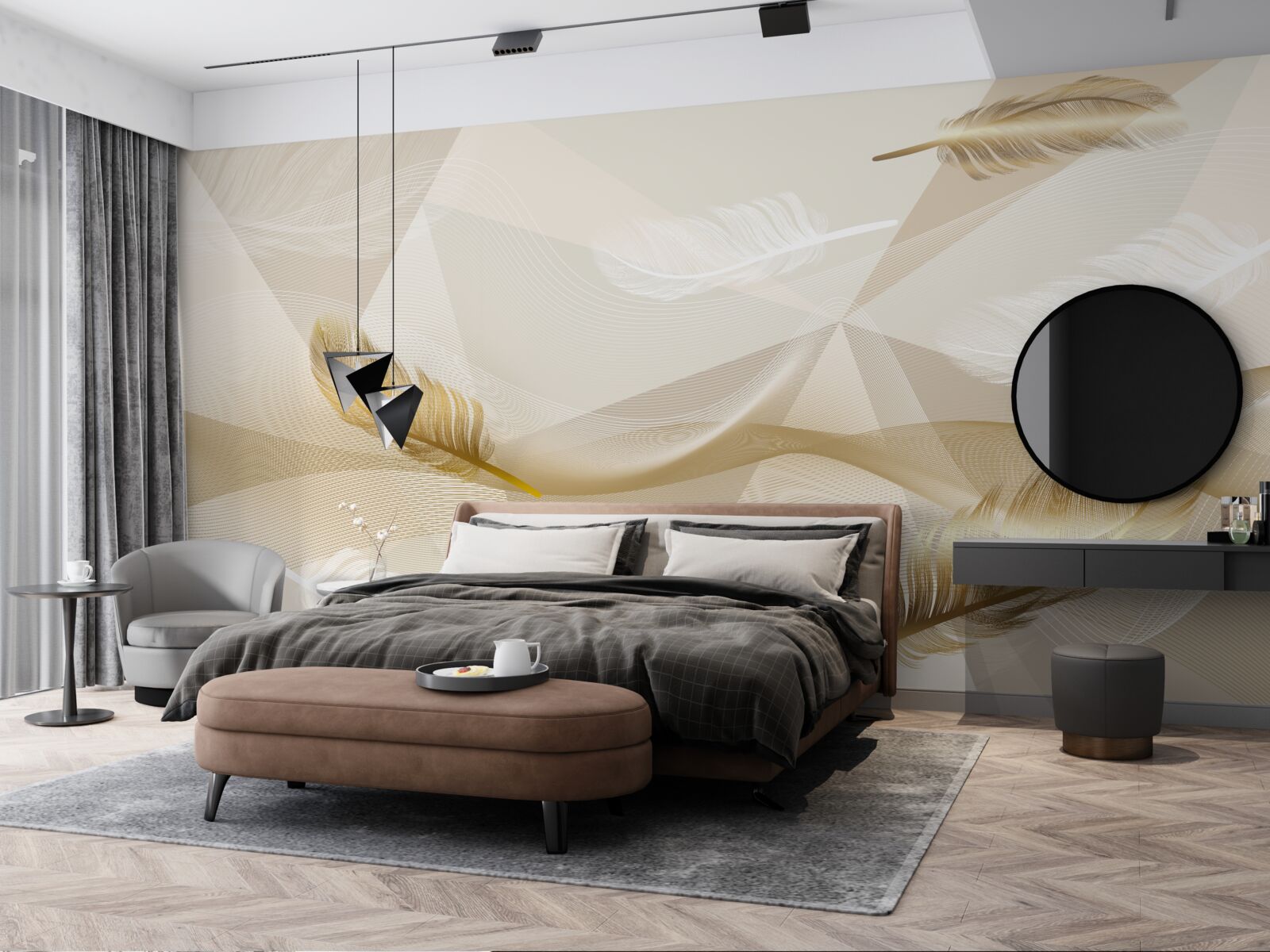 Fototapeta lietajúce pierka a geometrické tvary