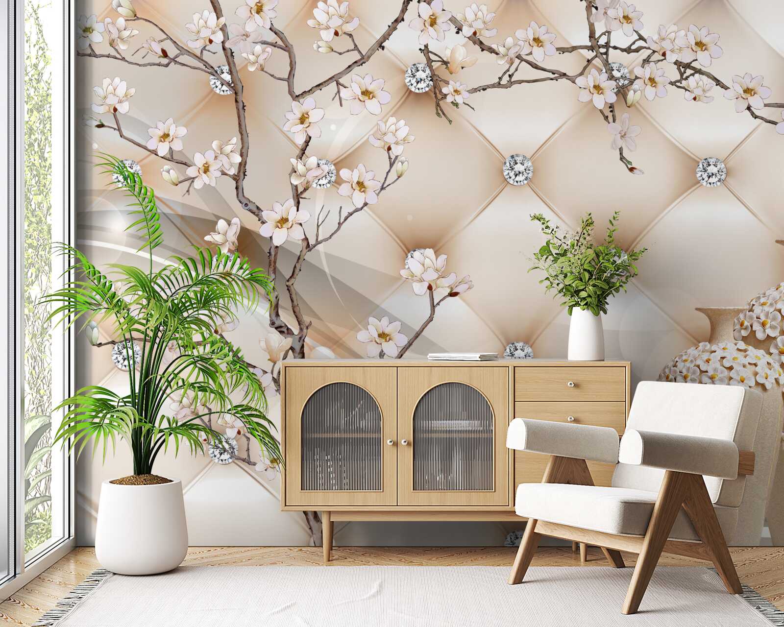 Fototapeta textúra s vetvou a kvetmi