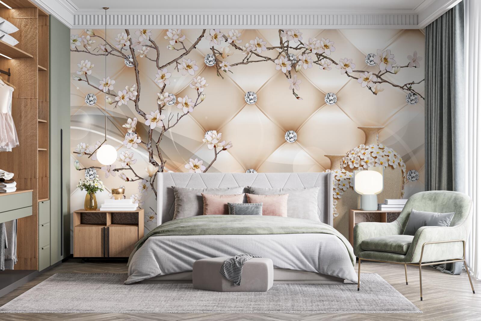 Fototapeta textúra s vetvou a kvetmi