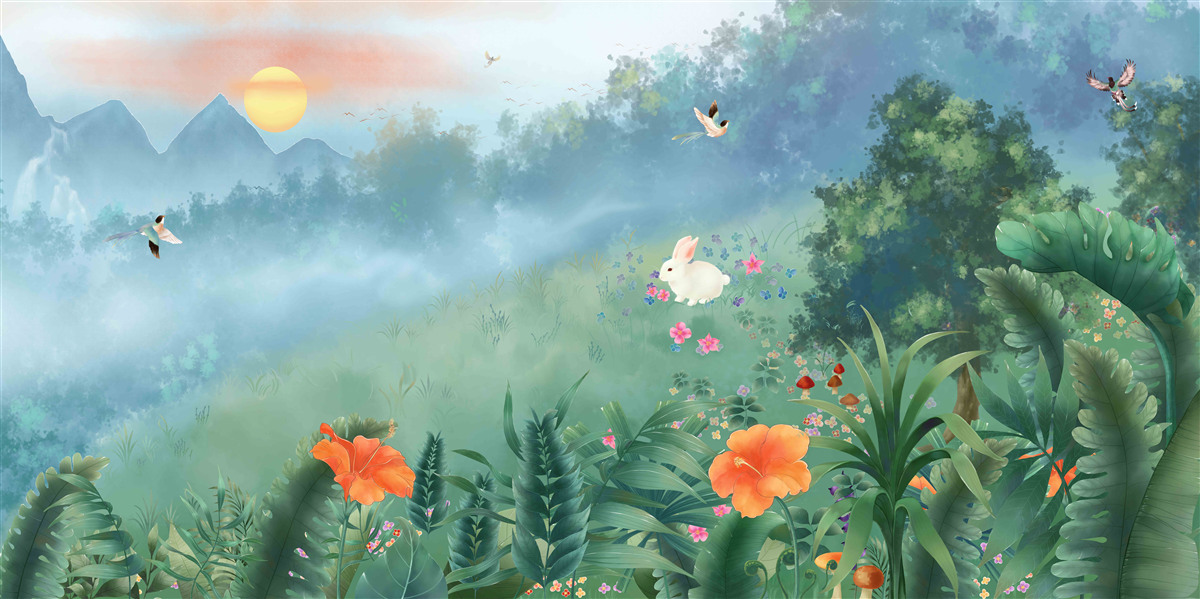 Fototapeta východ slnka nad horskou pasekou