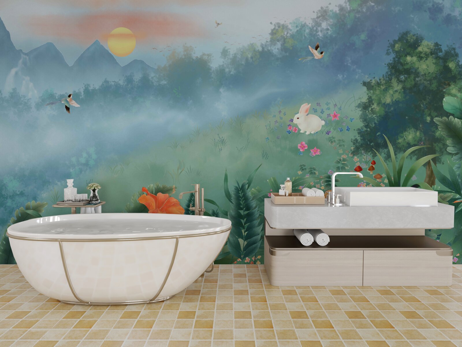 Fototapeta východ slnka nad horskou pasekou