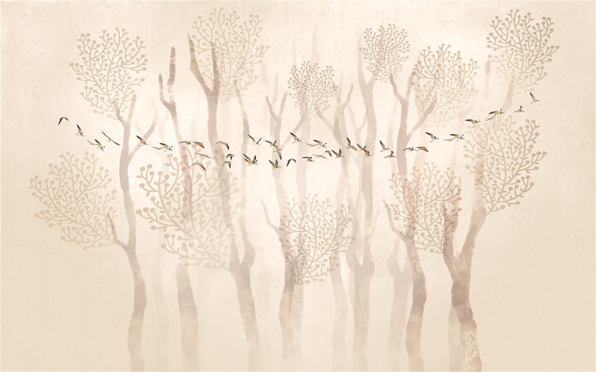 Fototapeta pôvabné stromy a skupina vtákov