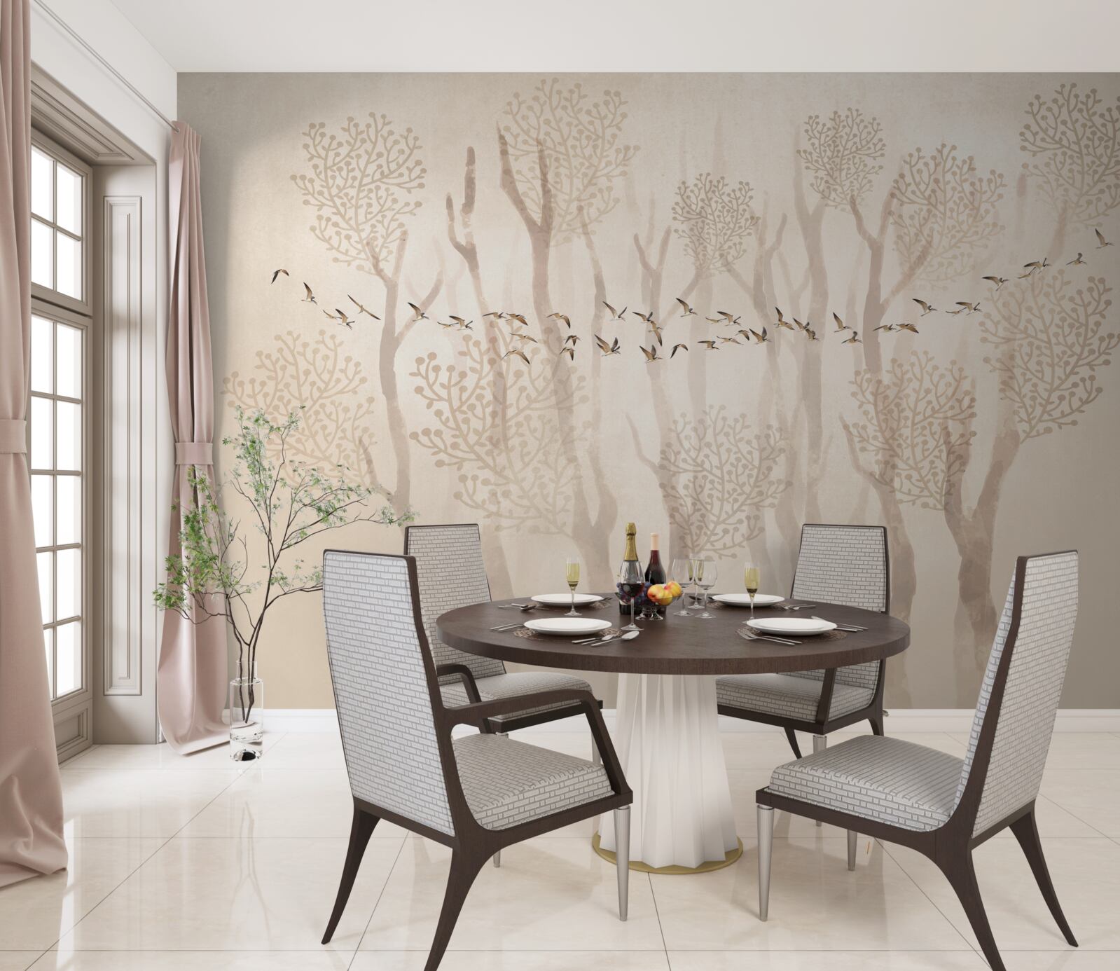 Fototapeta pôvabné stromy a skupina vtákov