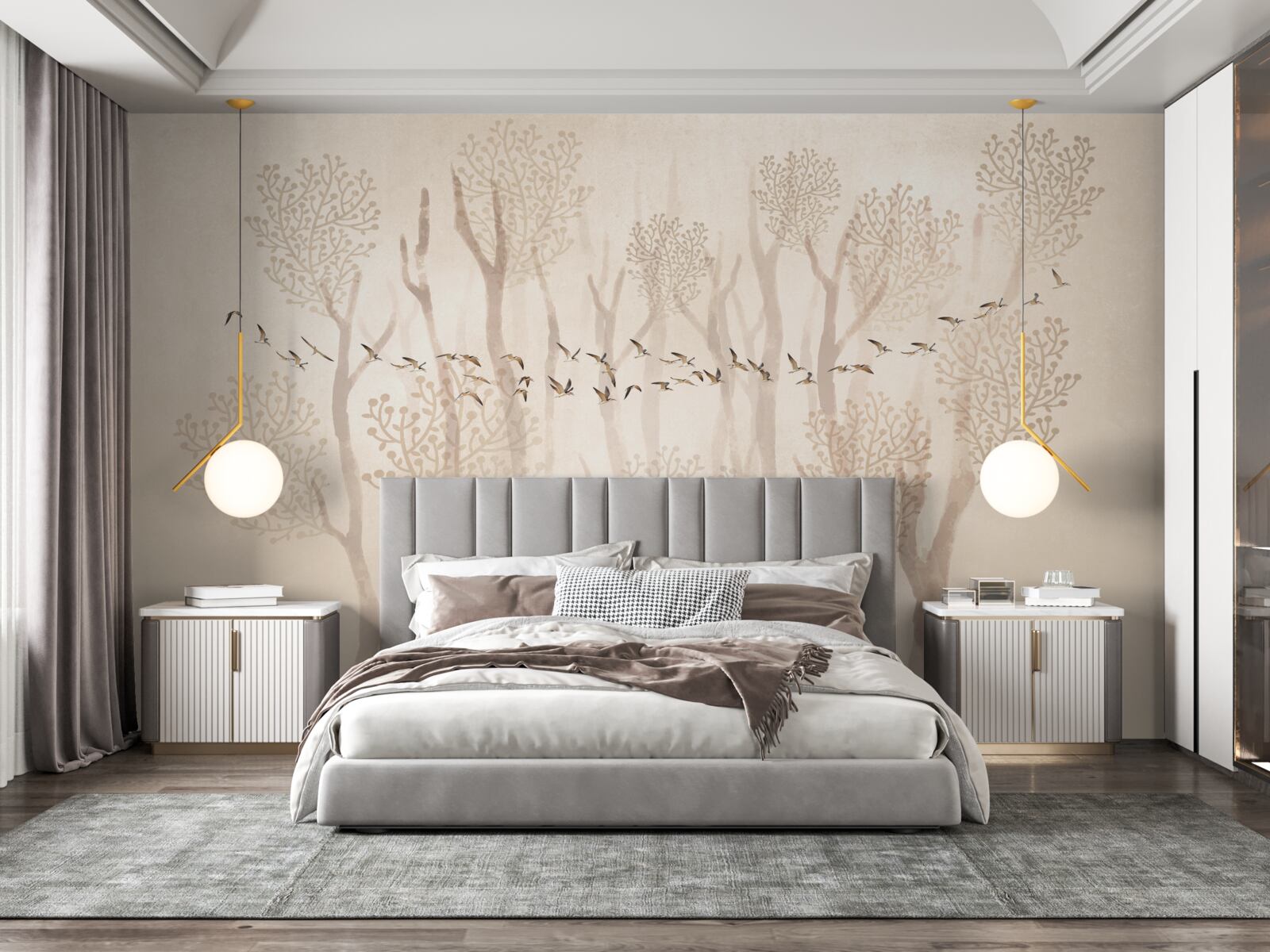 Fototapeta pôvabné stromy a skupina vtákov