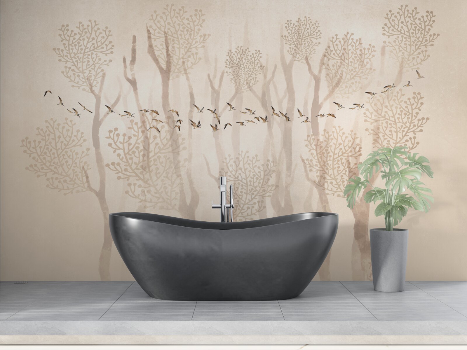 Fototapeta pôvabné stromy a skupina vtákov