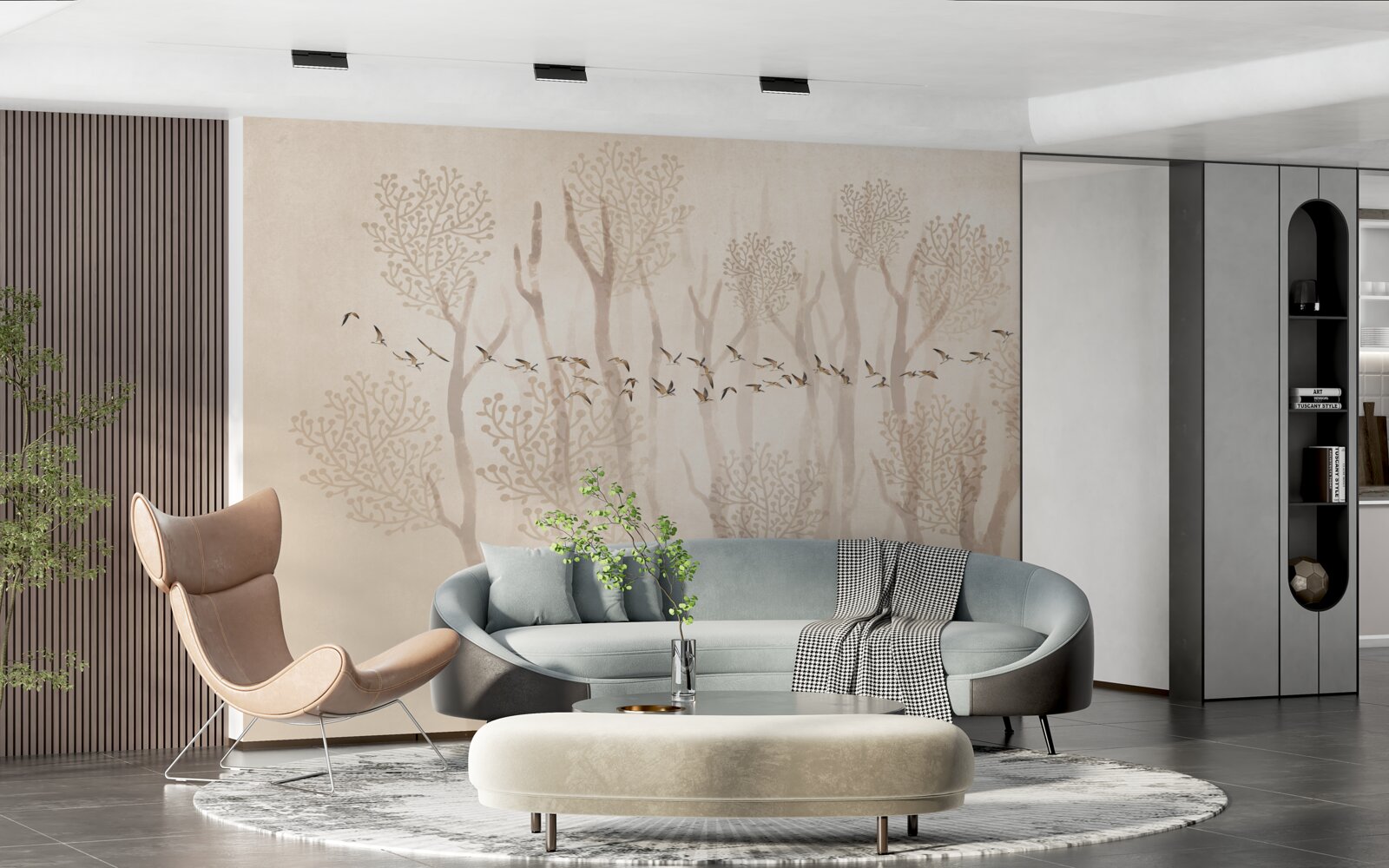 Fototapeta pôvabné stromy a skupina vtákov