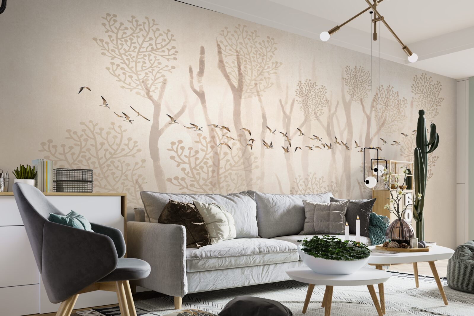 Fototapeta pôvabné stromy a skupina vtákov