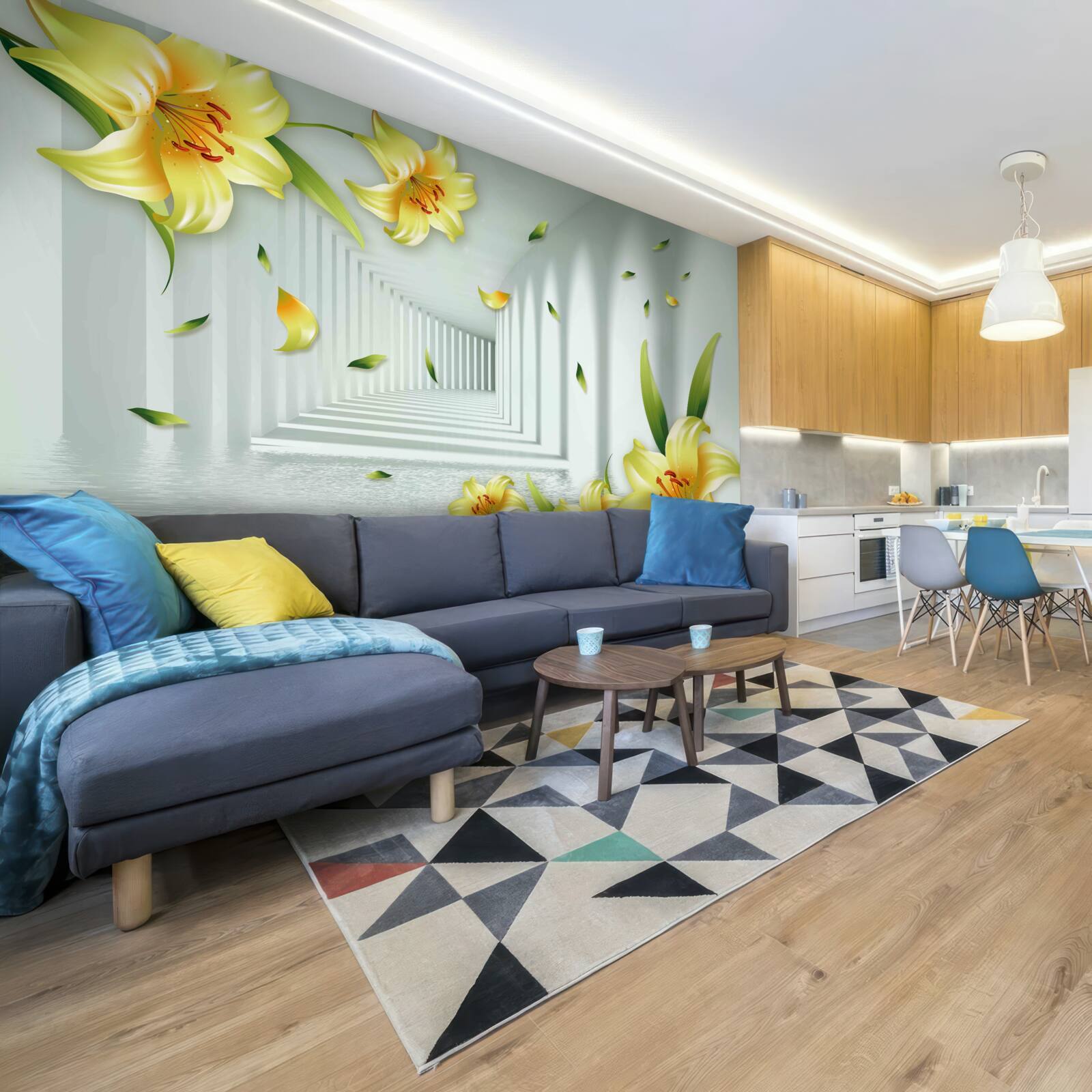 Fototapeta trojrozmerný tunel so žltými ľaliami