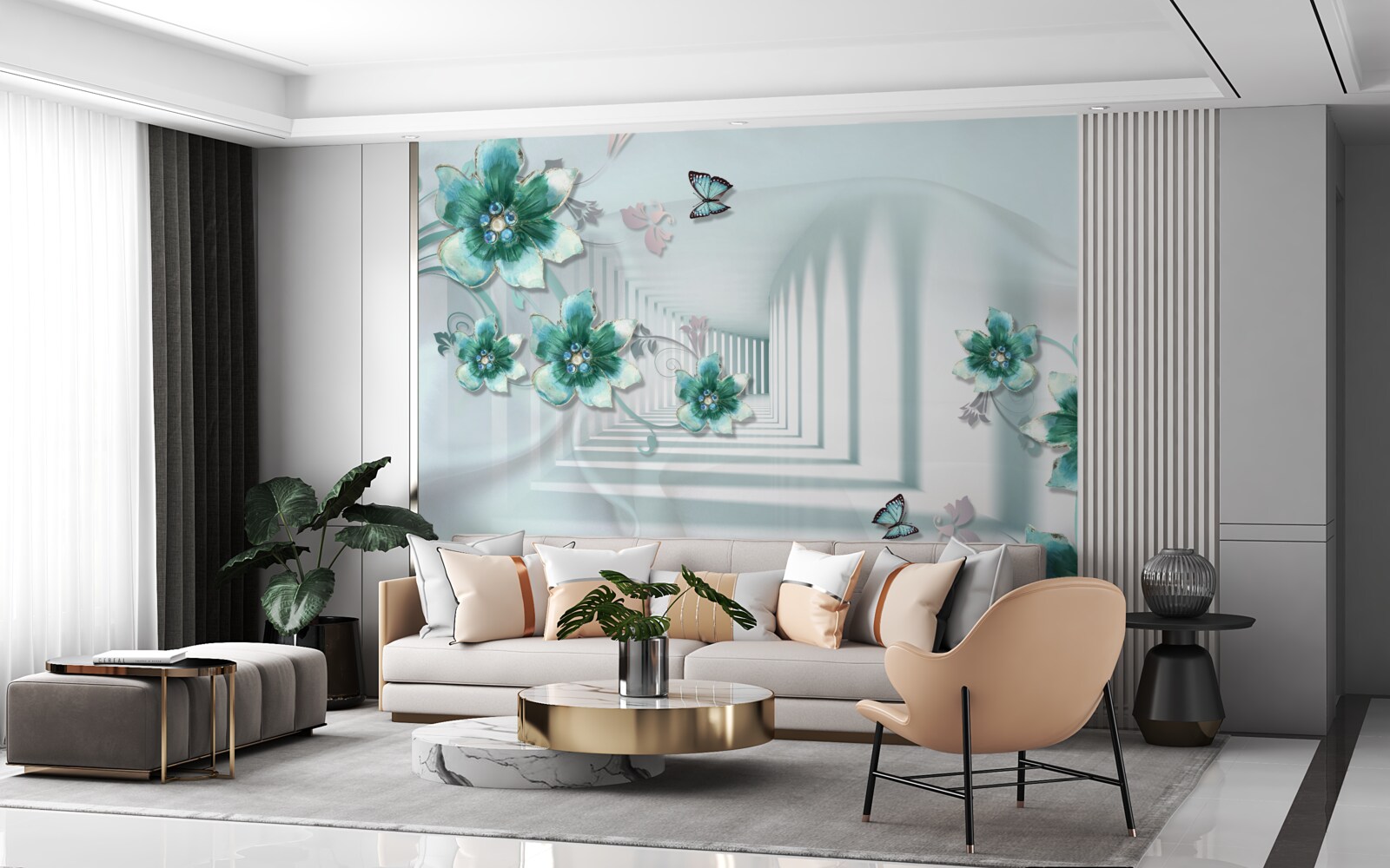 Fototapeta trojrozmerný tunel so zelenou vegetáciou