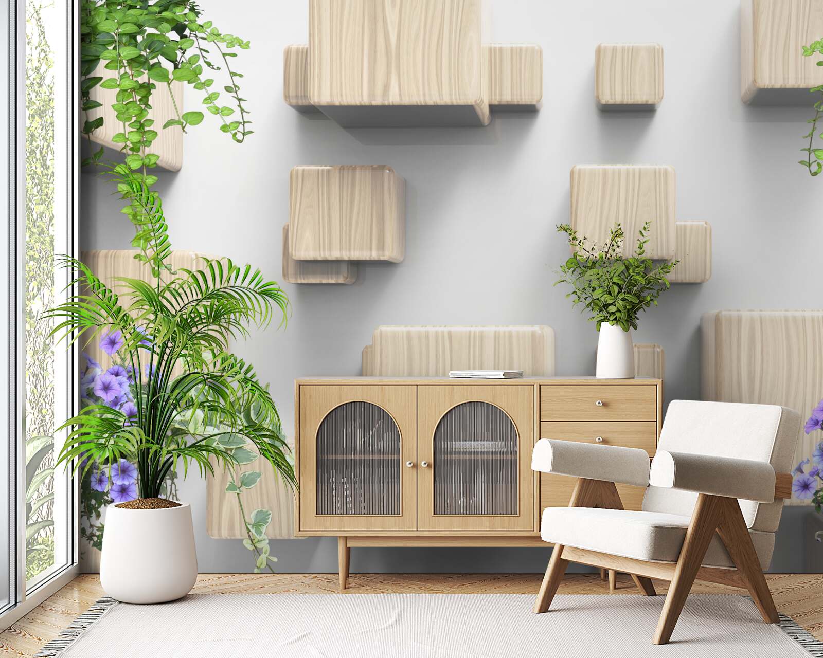 Fototapeta levitujúce kocky vyrobené z dreva