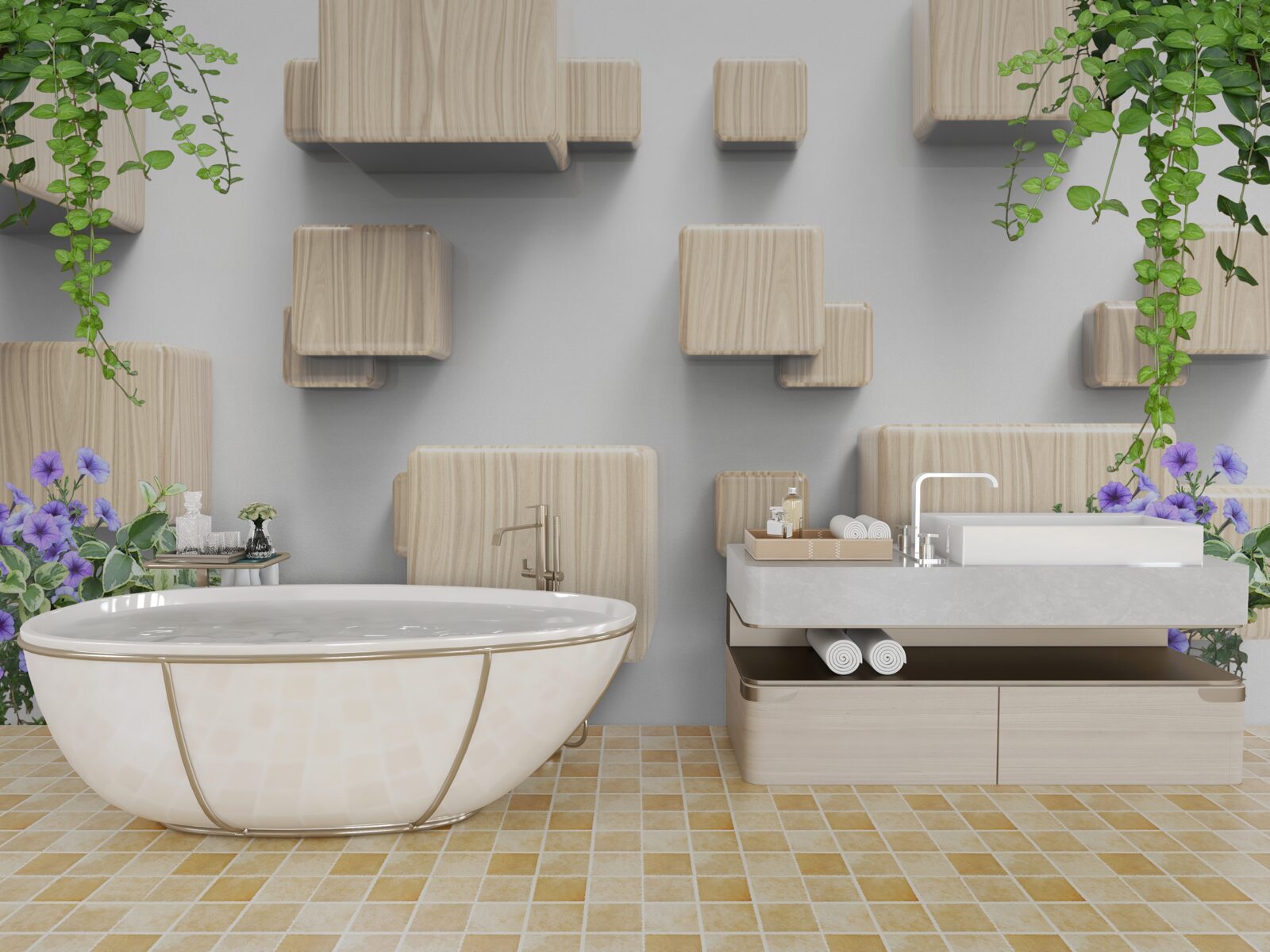 Fototapeta levitujúce kocky vyrobené z dreva