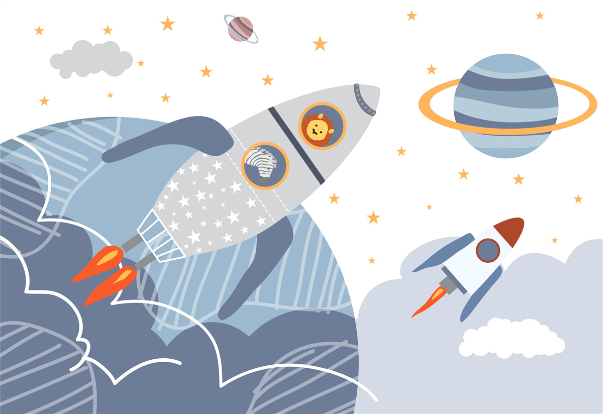 Fototapeta zebra a lev letia na rakete