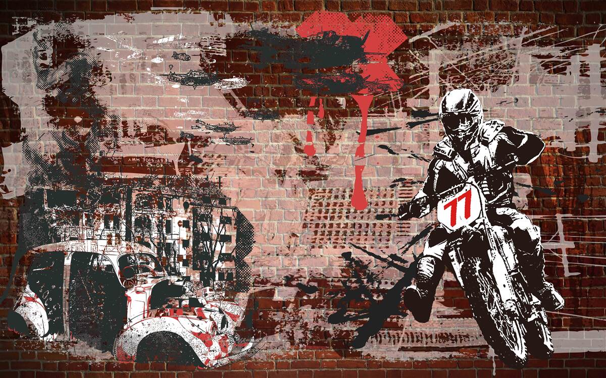 Fototapeta cyklista na motorke