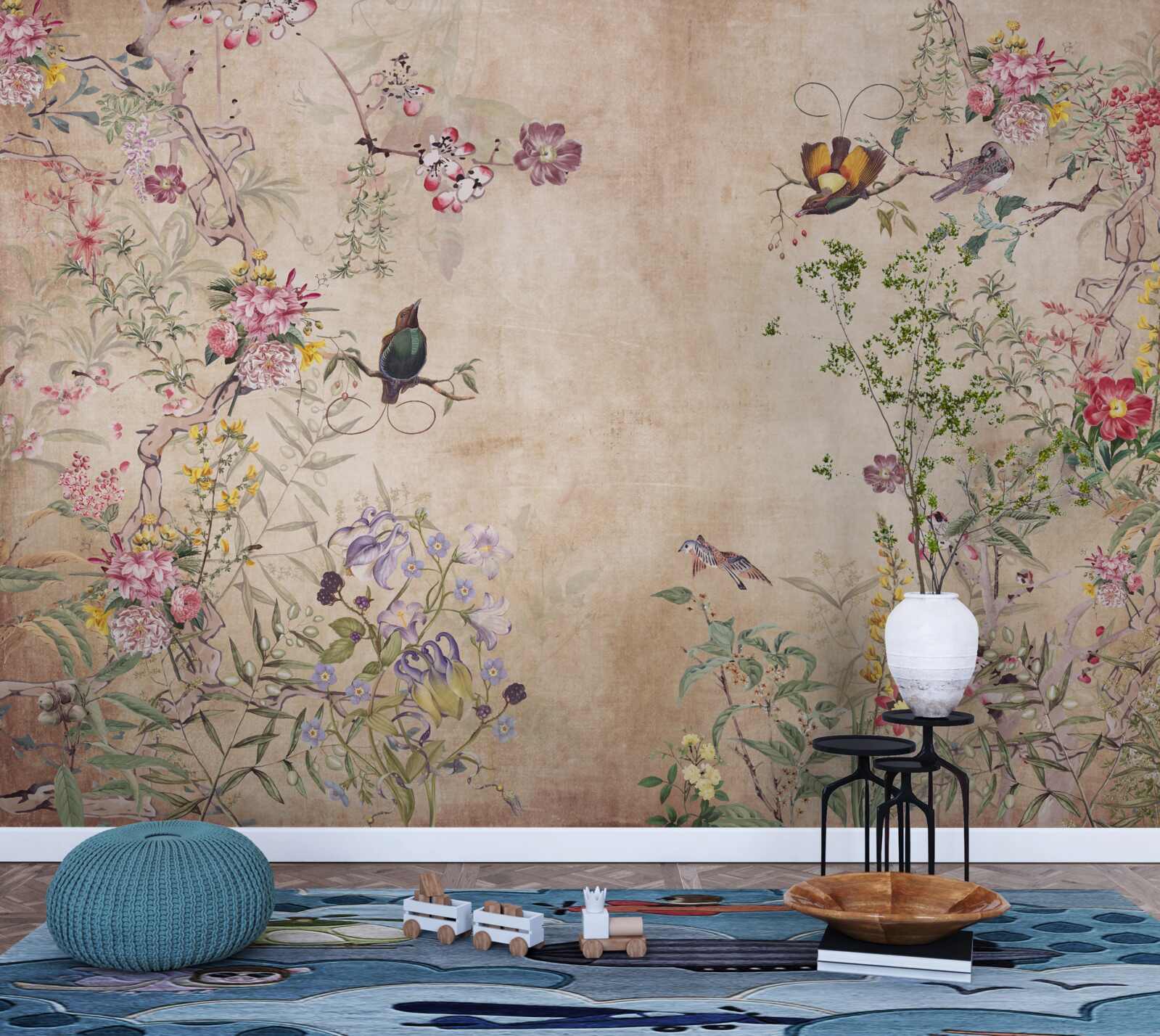 Fototapeta vtáky na kvitnúcich konároch