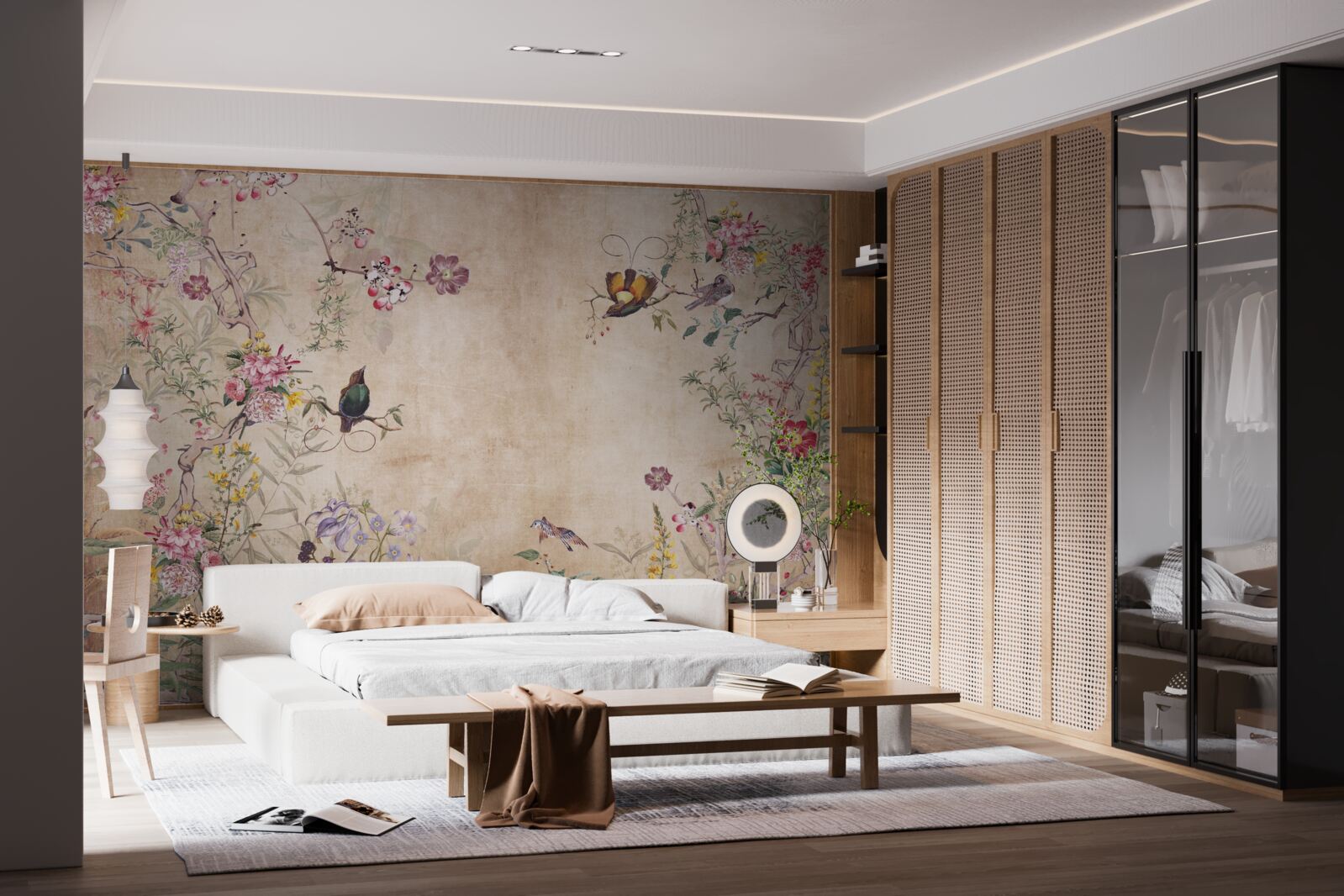 Fototapeta vtáky na kvitnúcich konároch