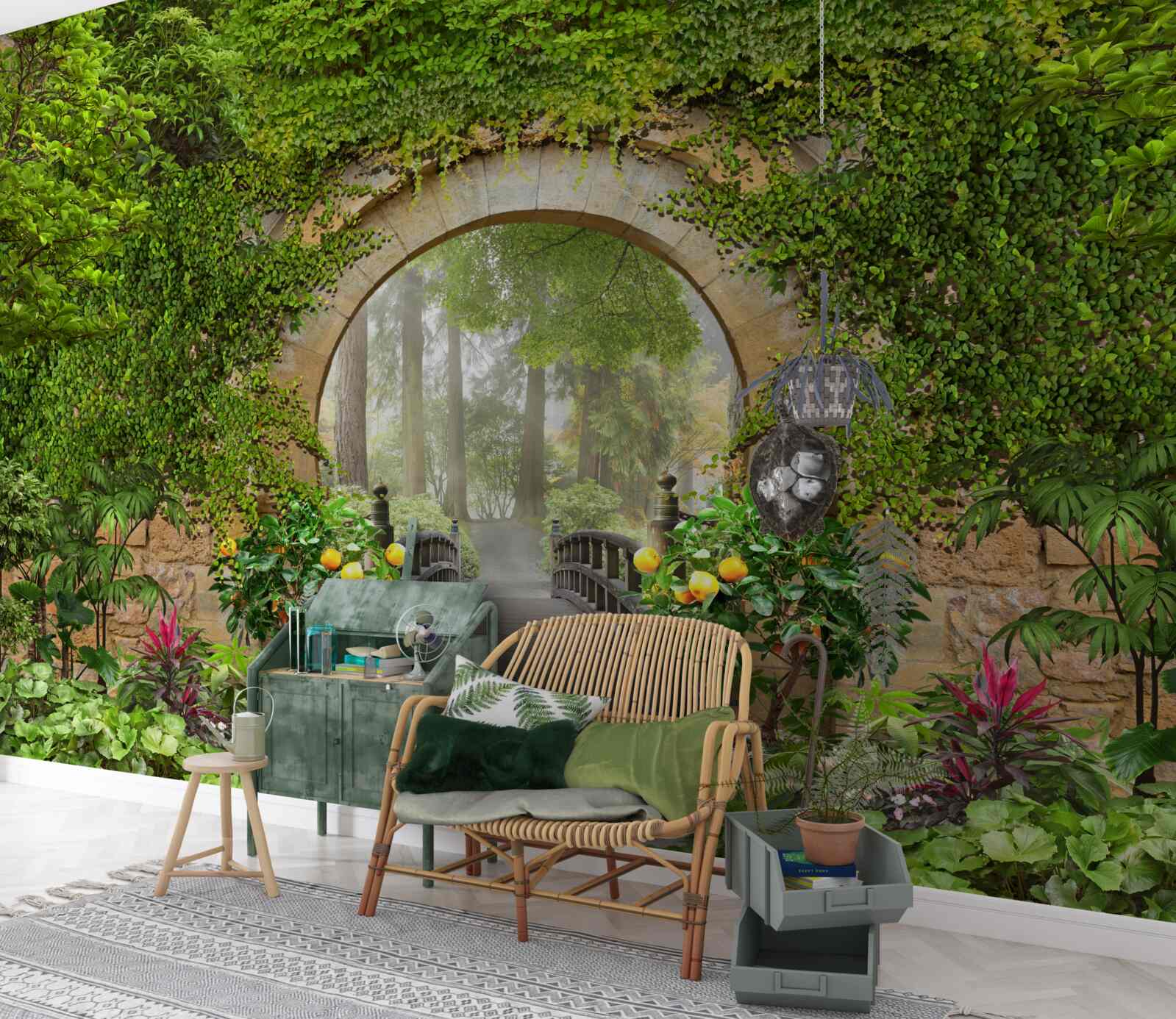 Fototapeta zarastený zelený oblúk v lese