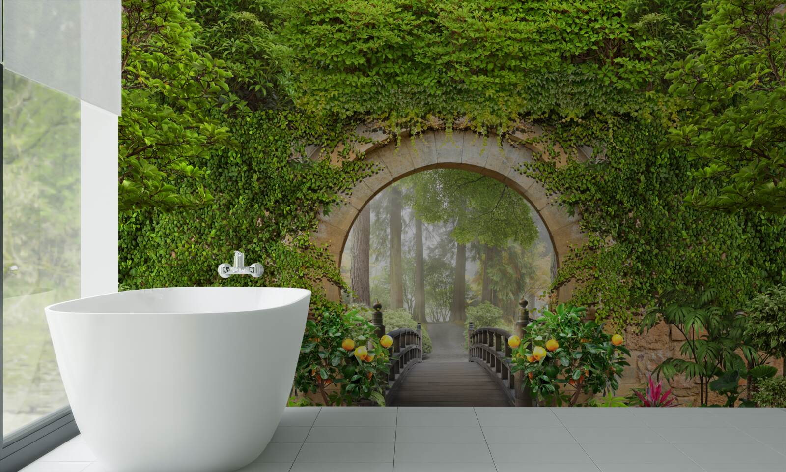 Fototapeta zarastený zelený oblúk v lese