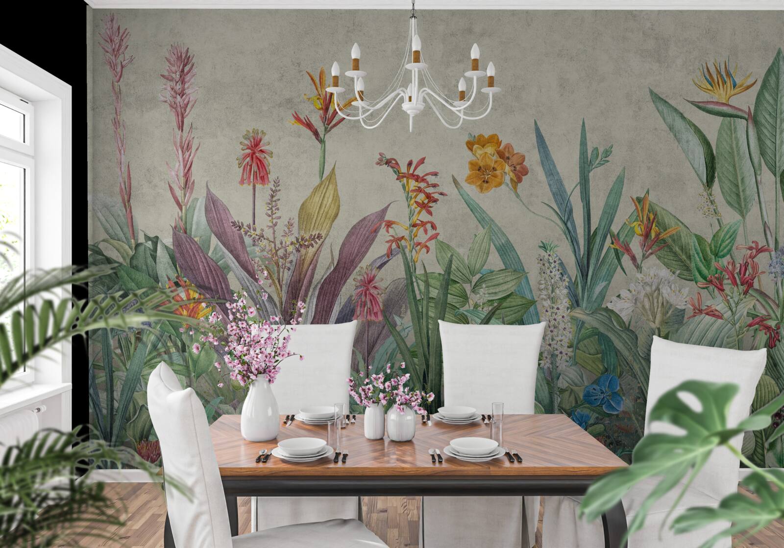 Fototapeta tropická zelená s kvetmi