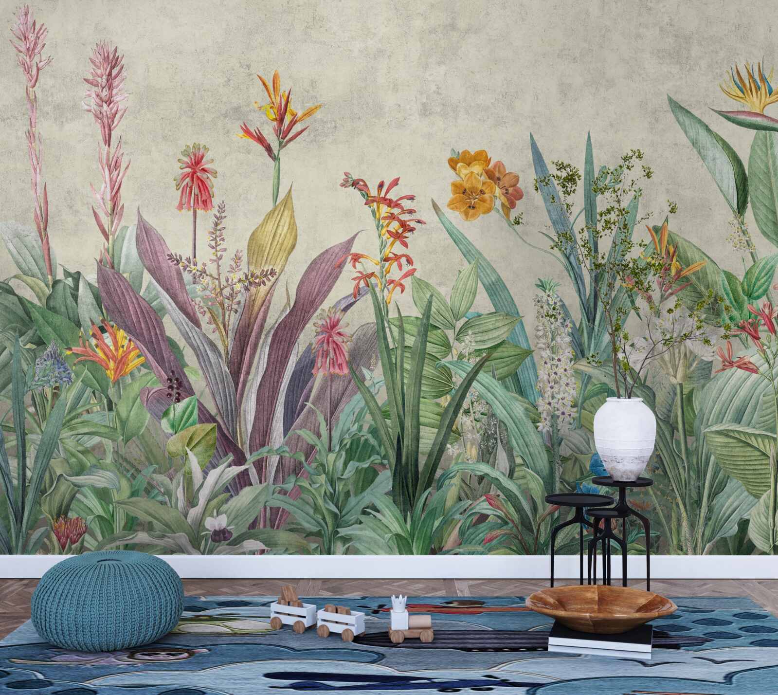 Fototapeta tropická zelená s kvetmi