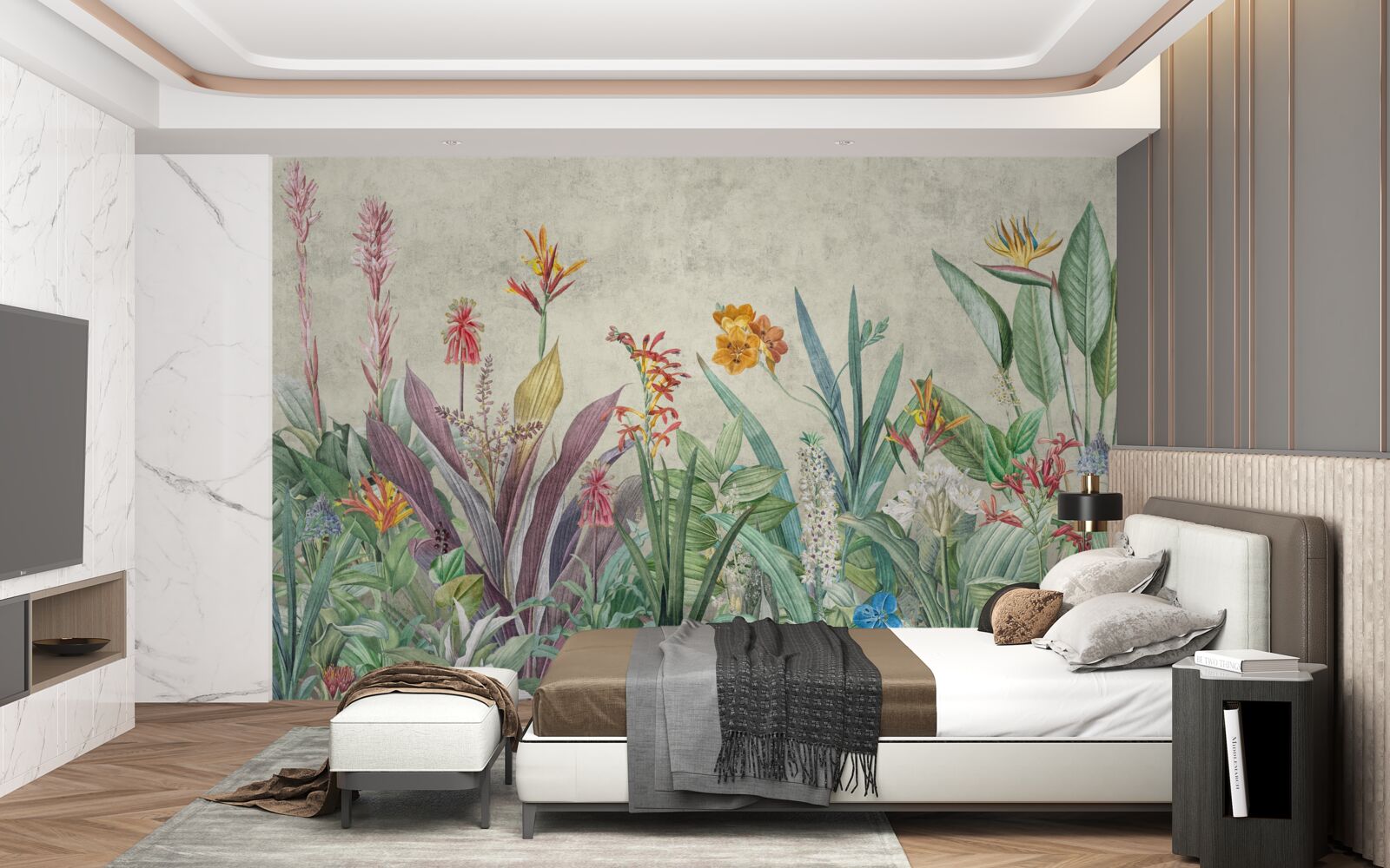 Fototapeta tropická zelená s kvetmi