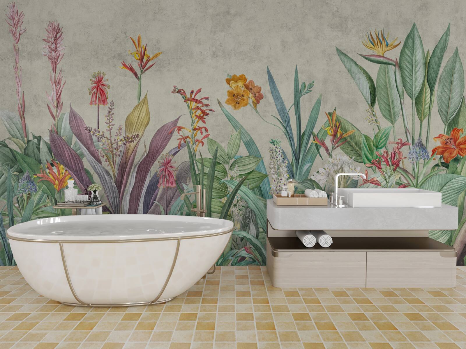 Fototapeta tropická zelená s kvetmi