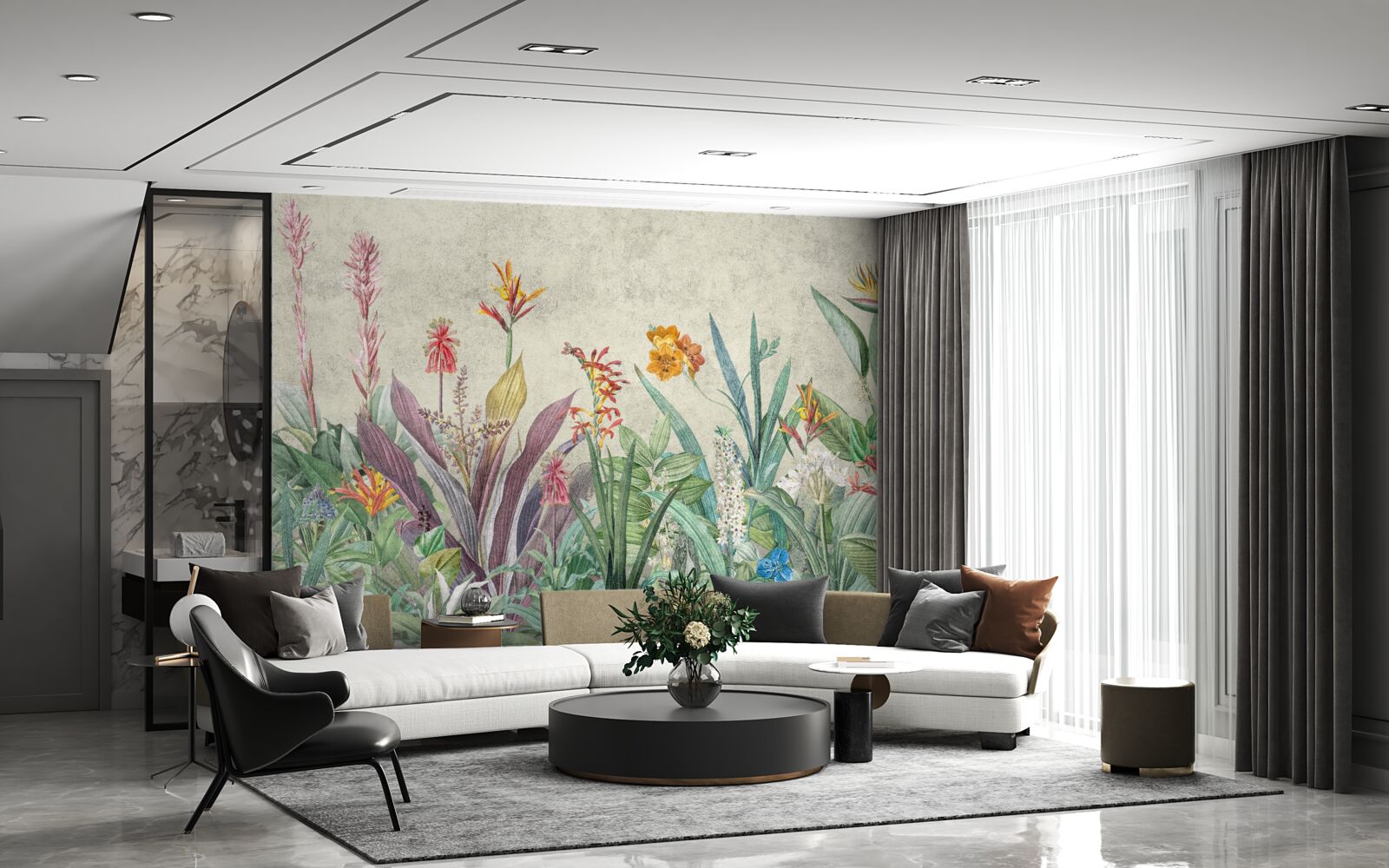 Fototapeta tropická zelená s kvetmi