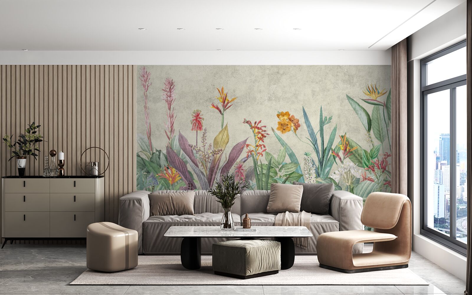 Fototapeta tropická zelená s kvetmi