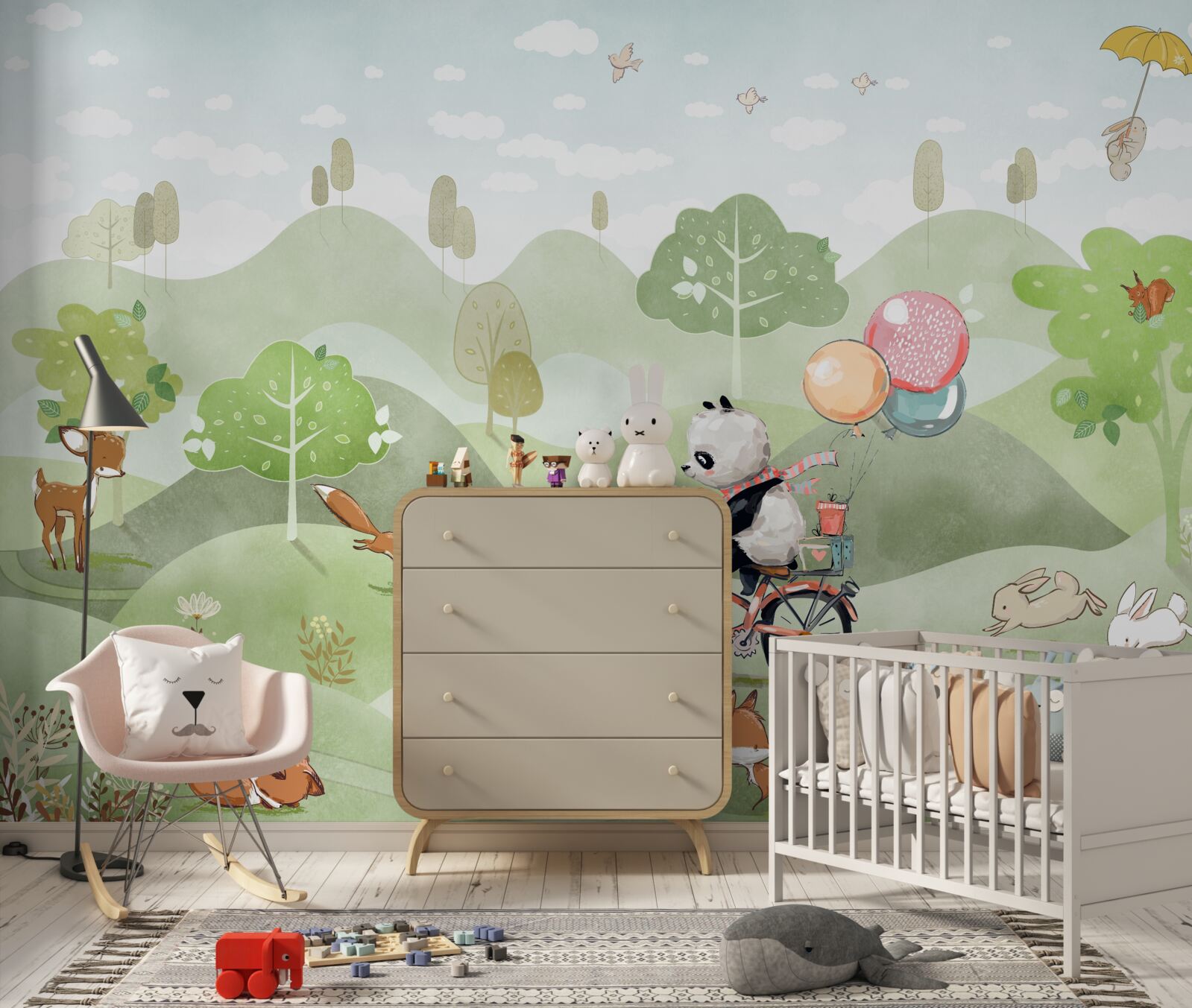 Fototapeta bicykel, na ktorom jazdí panda