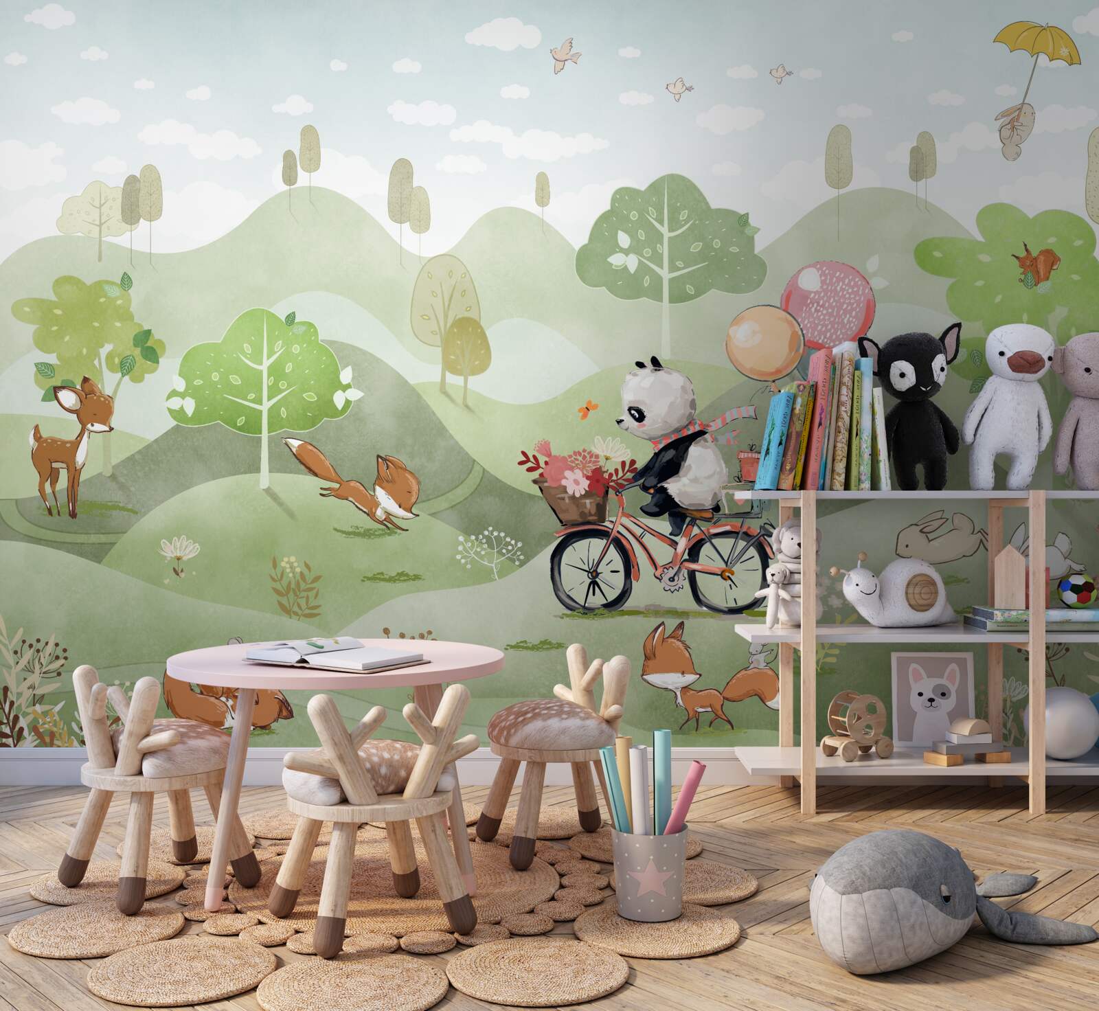 Fototapeta bicykel, na ktorom jazdí panda