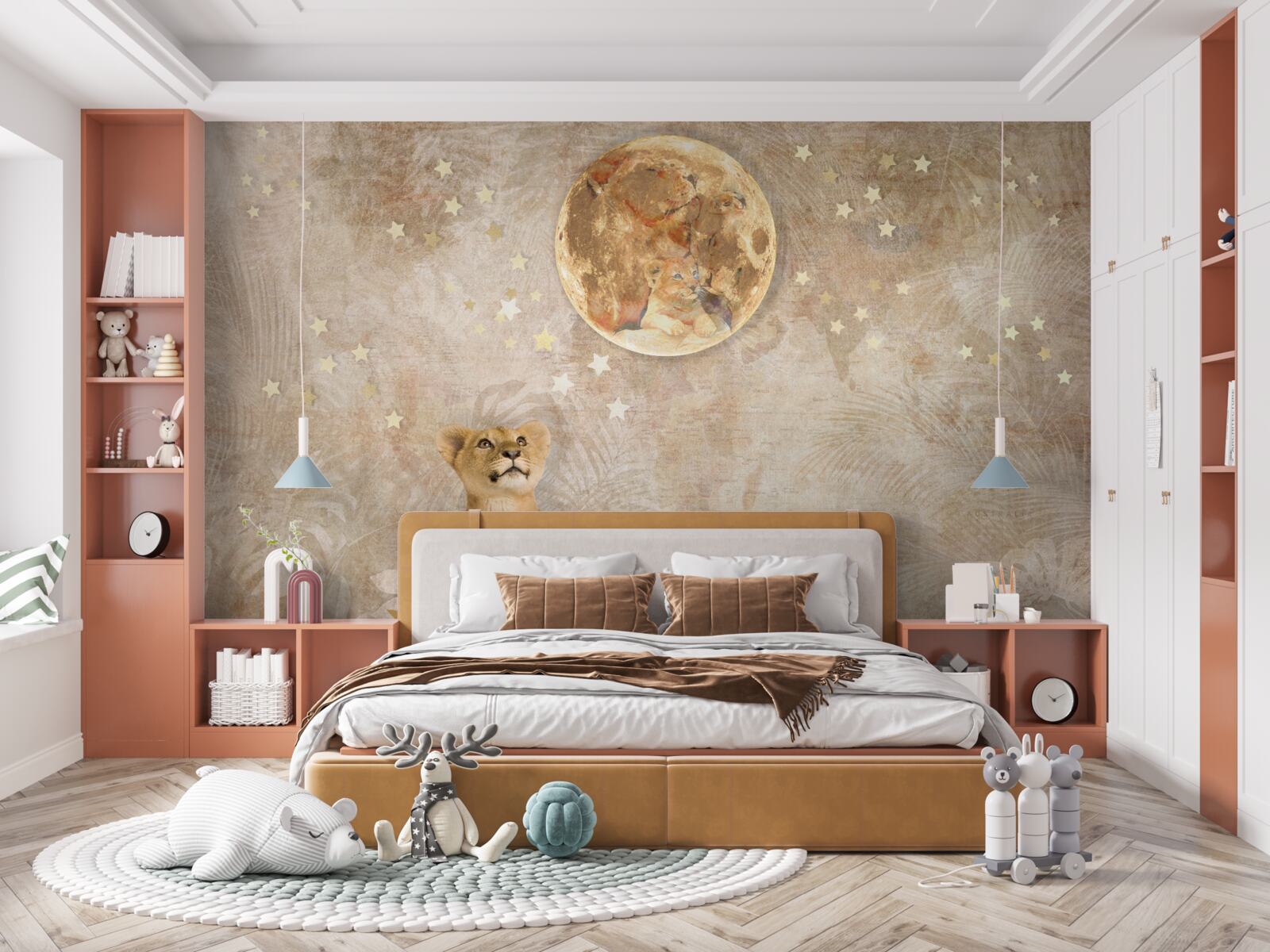 Fototapeta malý lev sleduje mesiac