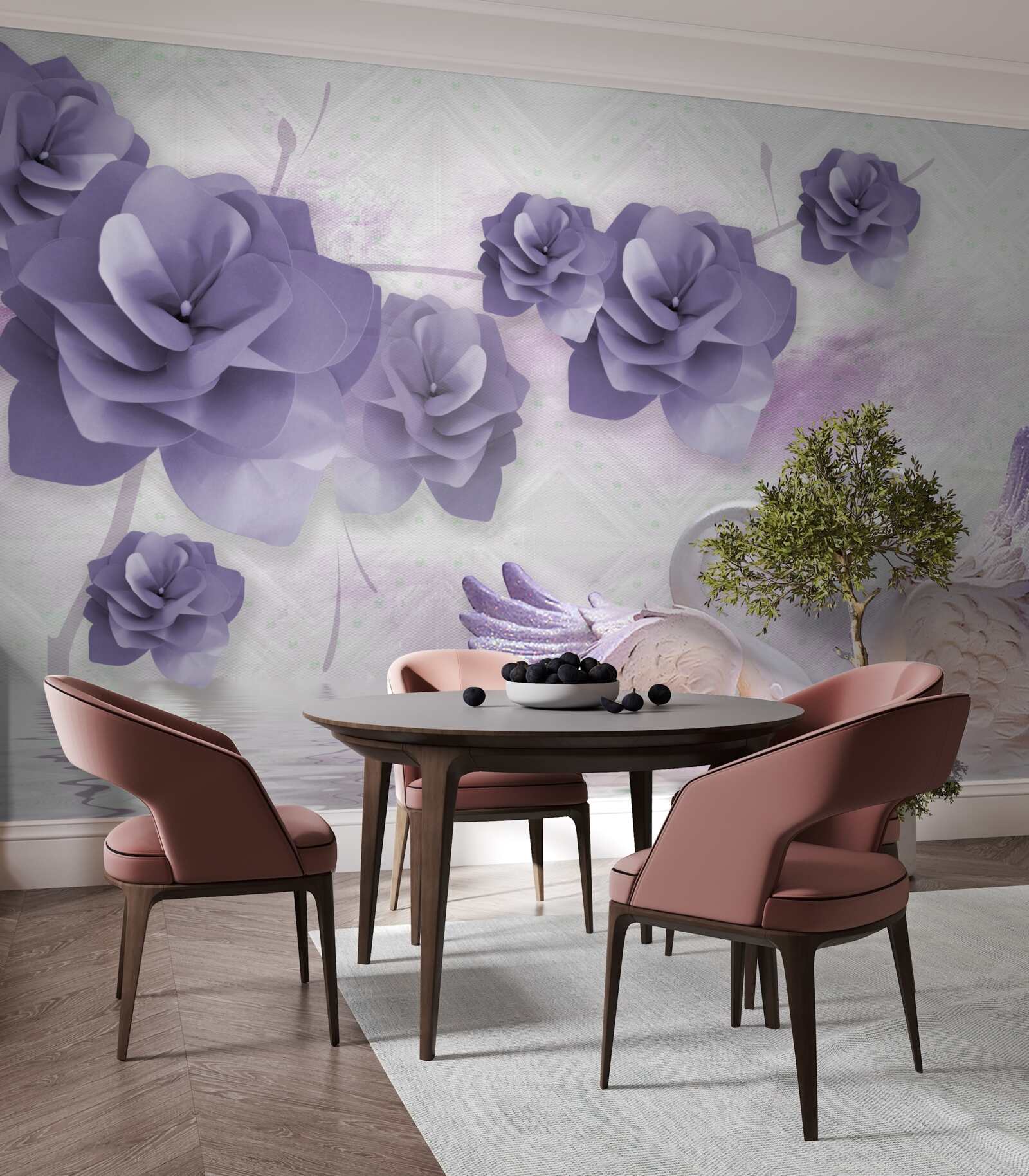 Fototapeta jemné púčiky a ľahké labute na vodnej hladine