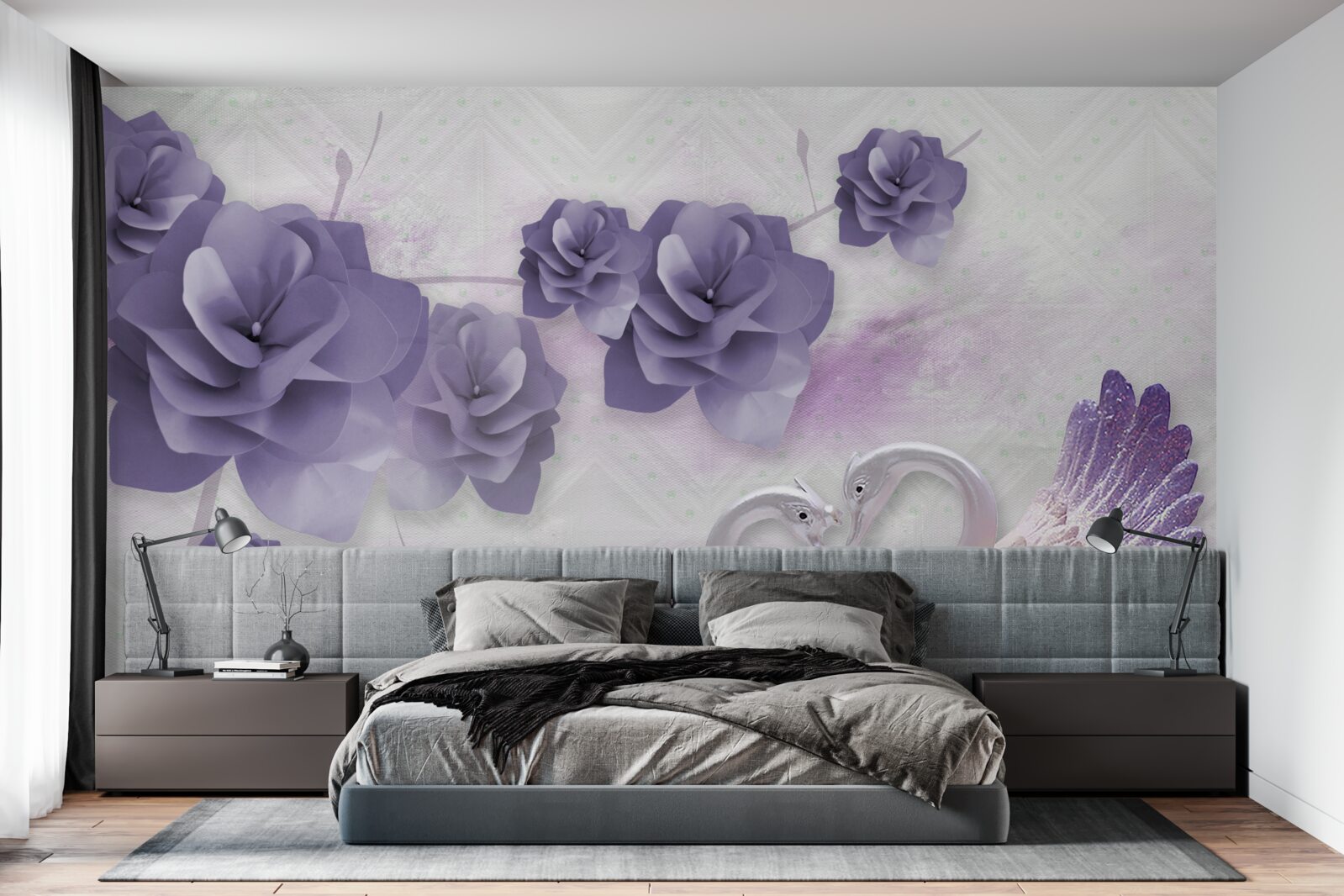 Fototapeta jemné púčiky a ľahké labute na vodnej hladine