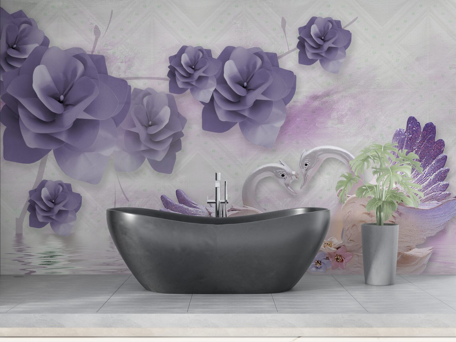 Fototapeta jemné púčiky a ľahké labute na vodnej hladine