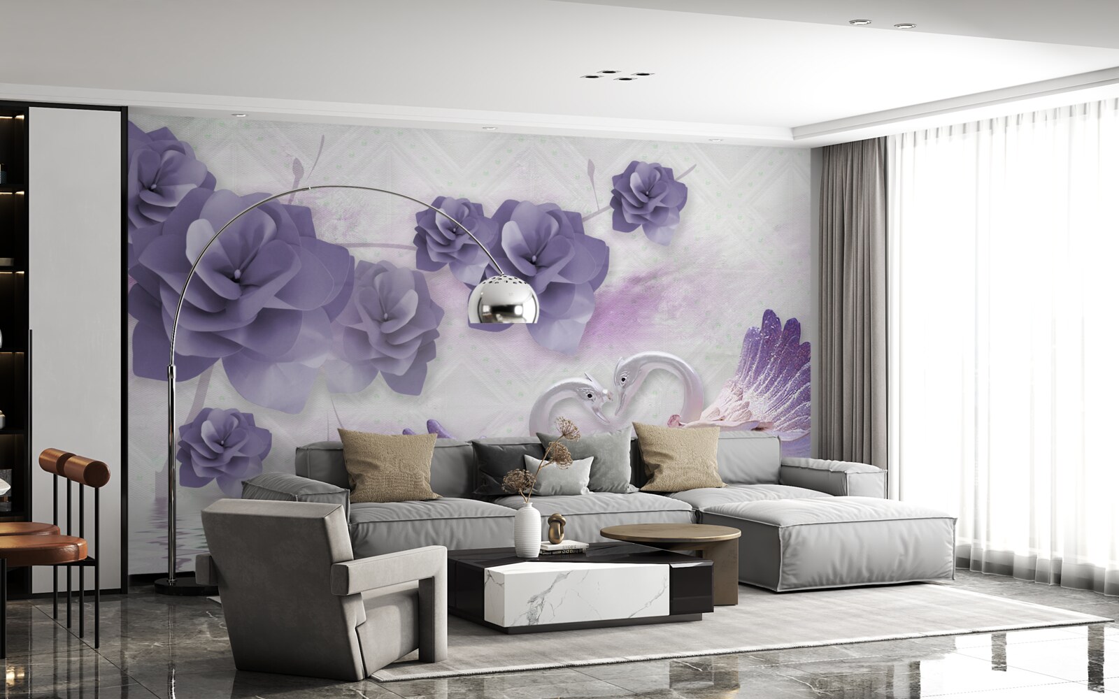 Fototapeta jemné púčiky a ľahké labute na vodnej hladine