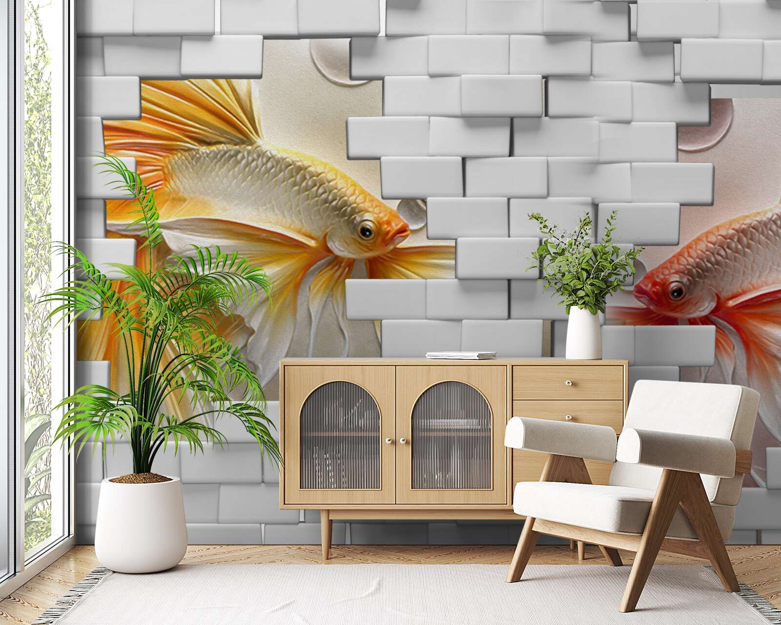 Fototapeta červené a oranžové postavy zničia tehlu