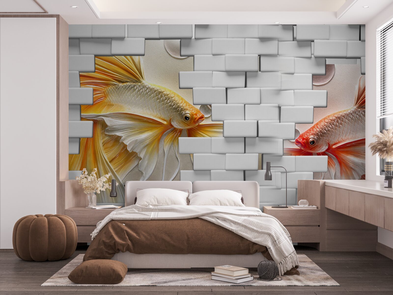 Fototapeta červené a oranžové postavy zničia tehlu