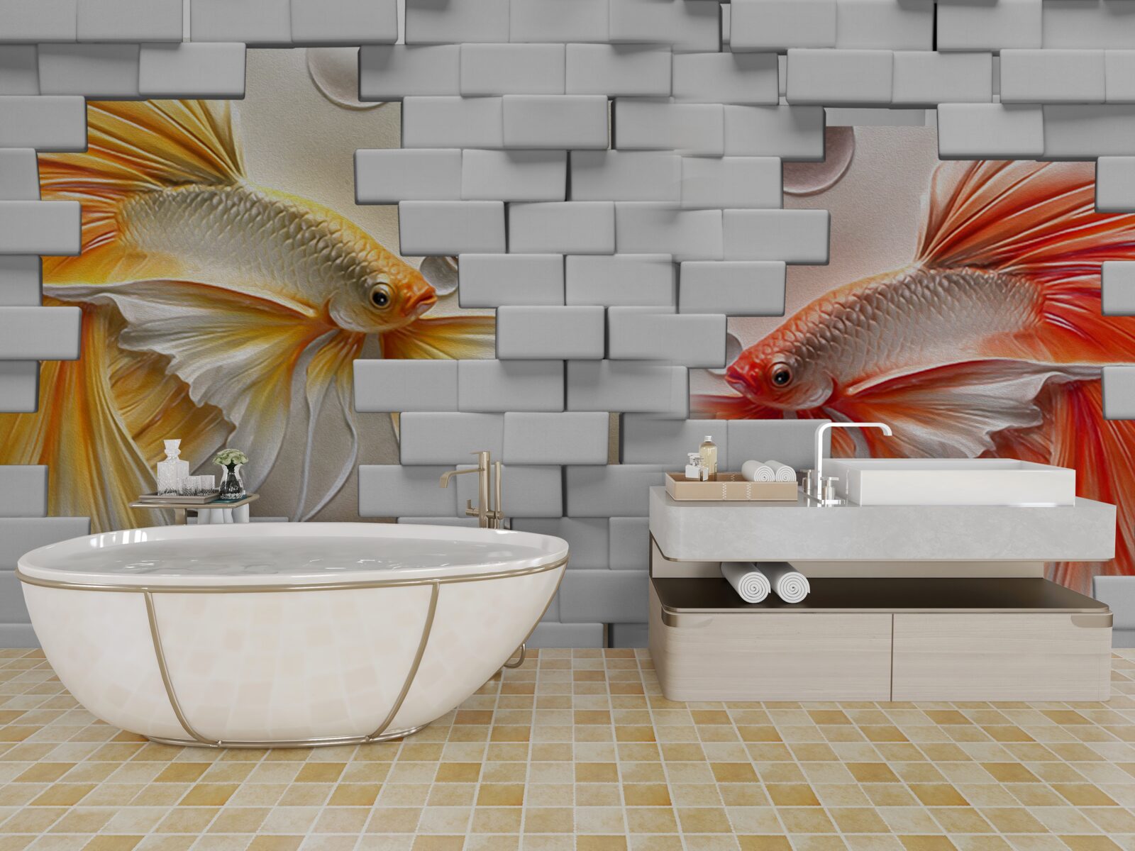 Fototapeta červené a oranžové postavy zničia tehlu