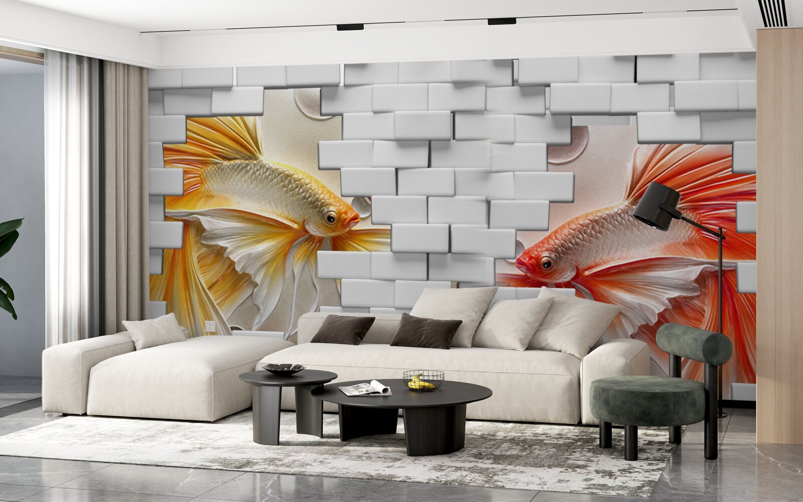 Fototapeta červené a oranžové postavy zničia tehlu