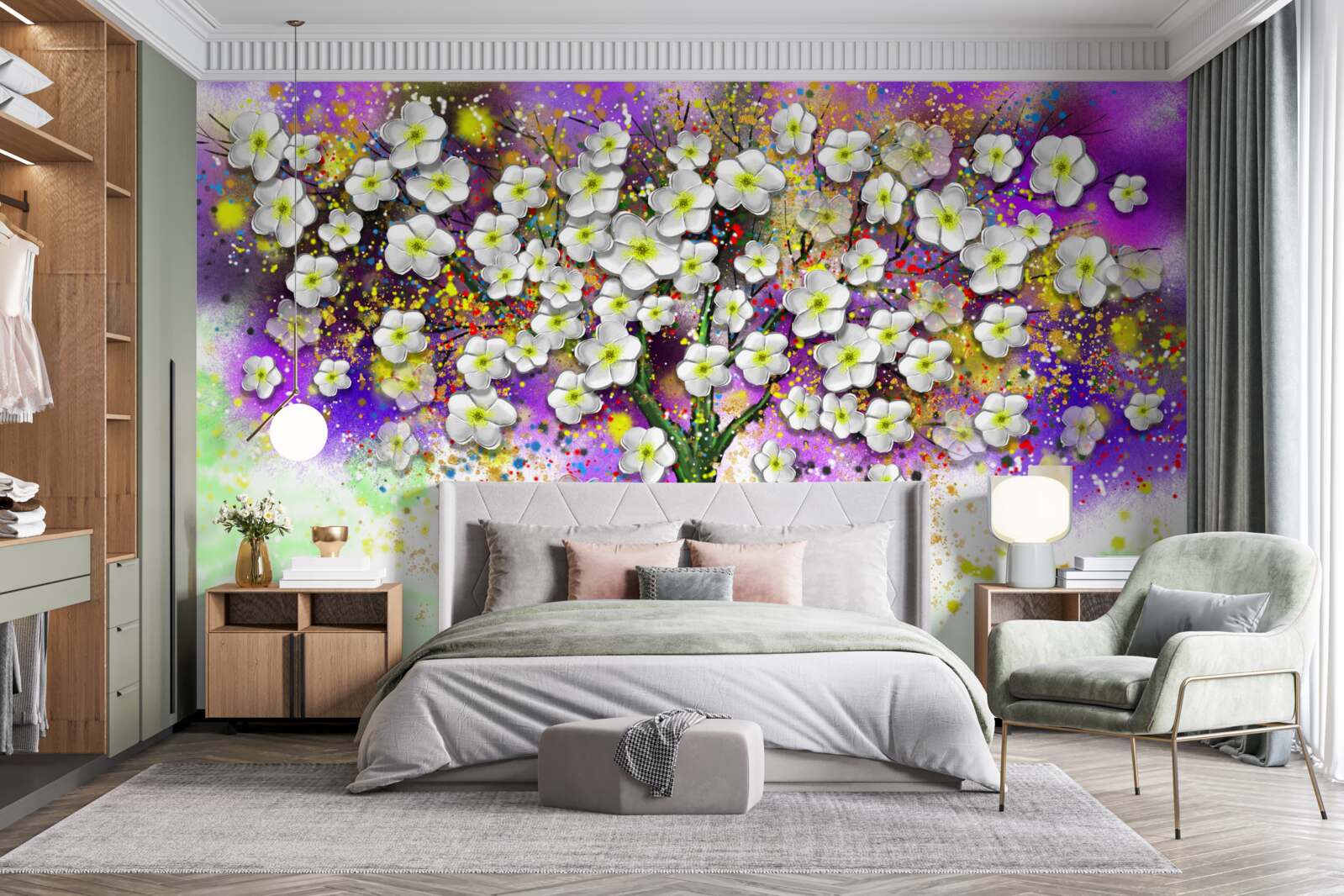 Fototapeta strom kvitnúci snehovo bielymi kvetmi