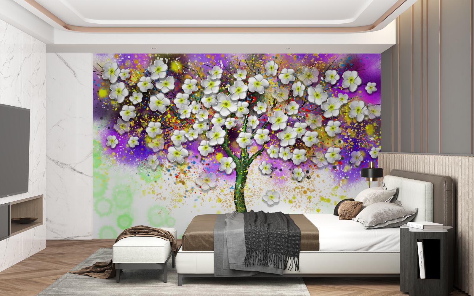 Fototapeta strom kvitnúci snehovo bielymi kvetmi