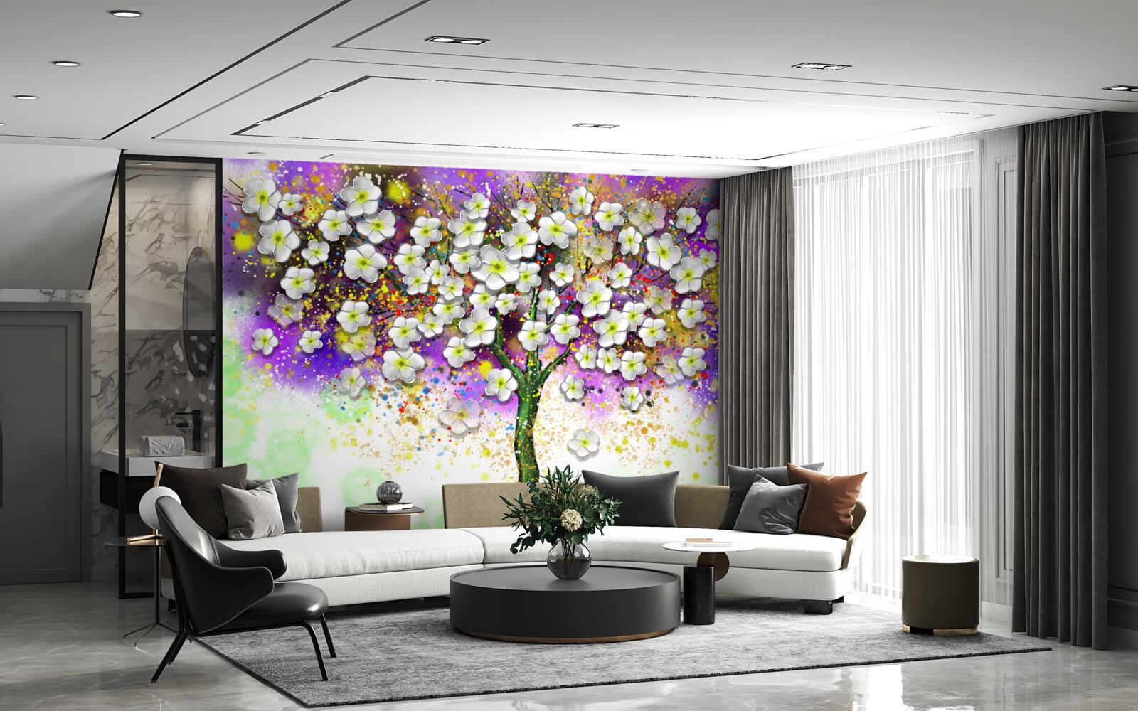 Fototapeta strom kvitnúci snehovo bielymi kvetmi