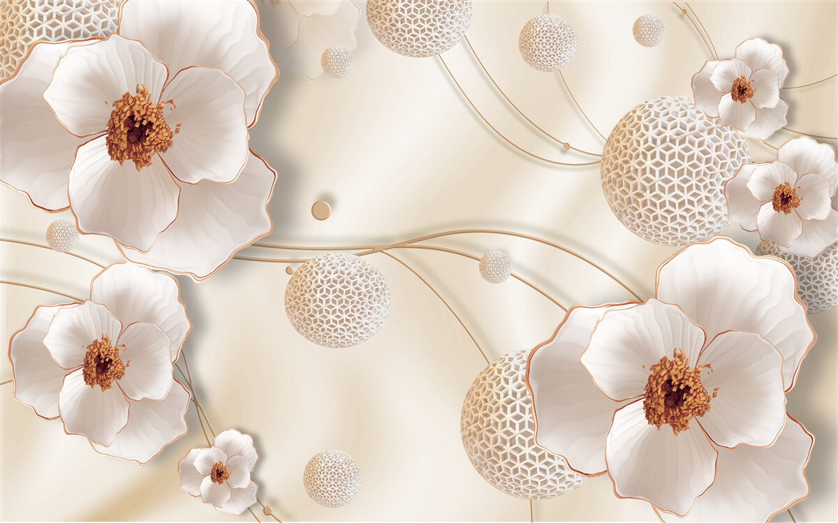 Fototapeta vetvičky zdobené zlatom, bielymi kvetmi a lesklými kryštálmi