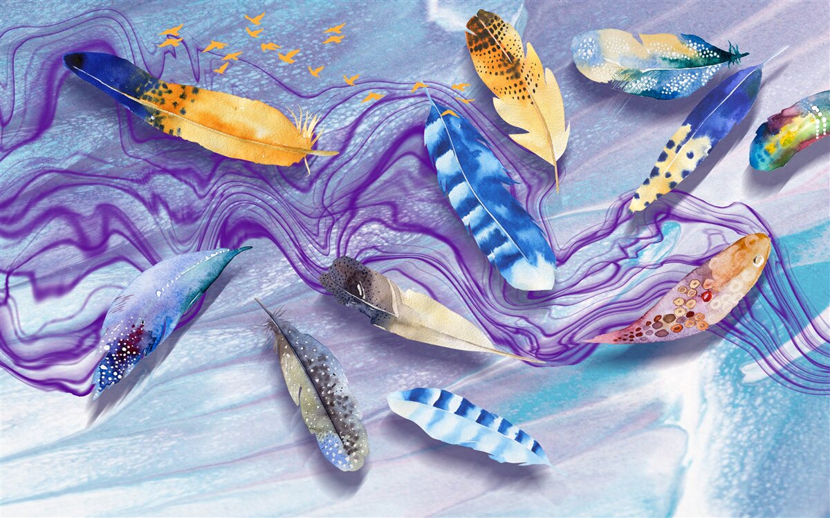 Fototapeta atramentové vlny sú zdobené pierkami