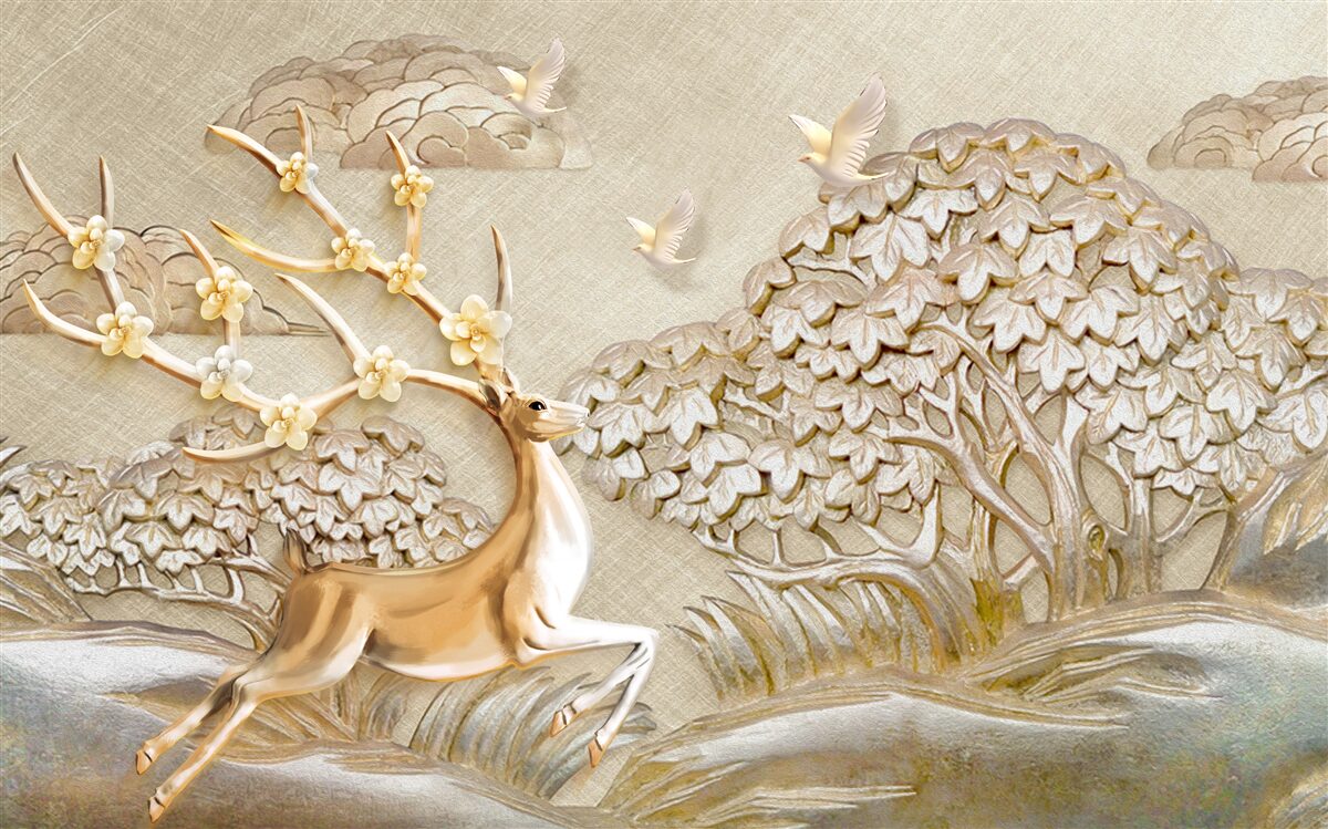 Fototapeta zlatý jeleň luxusne pobehujúci na lúke