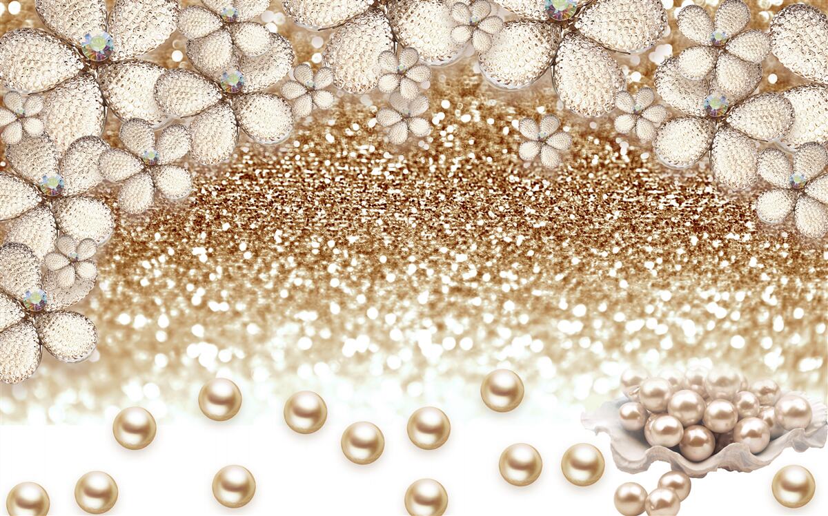 Fototapeta biele a zlaté kvety a perly