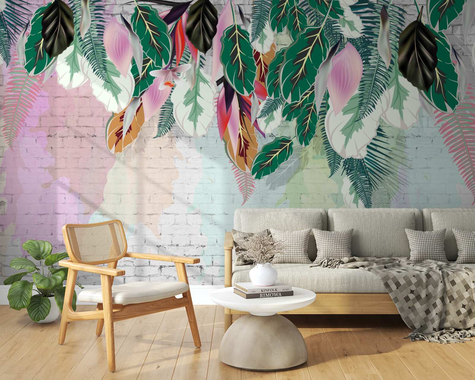 Fototapeta tropické listy na ružovom pozadí