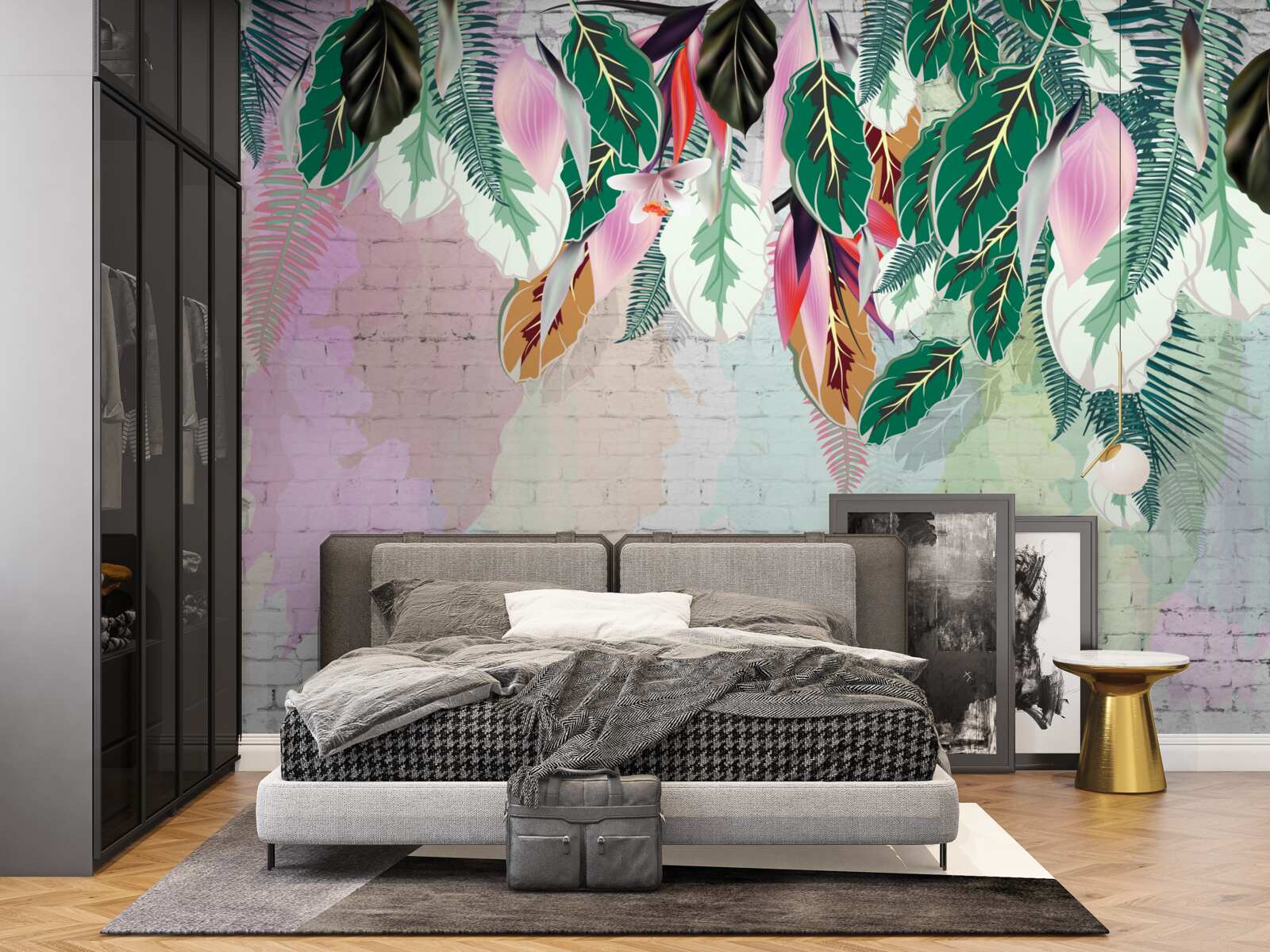 Fototapeta tropické listy na ružovom pozadí