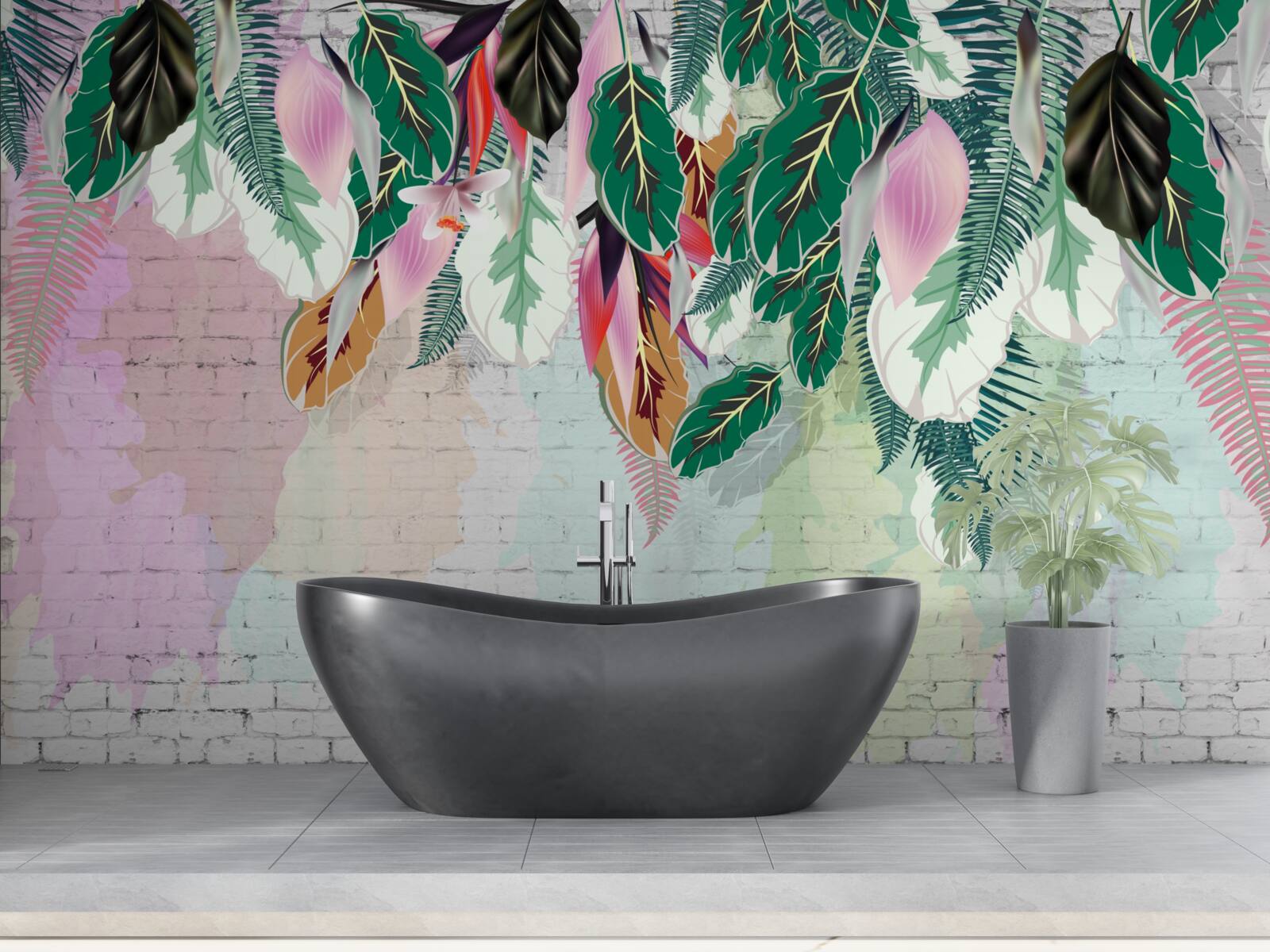 Fototapeta tropické listy na ružovom pozadí