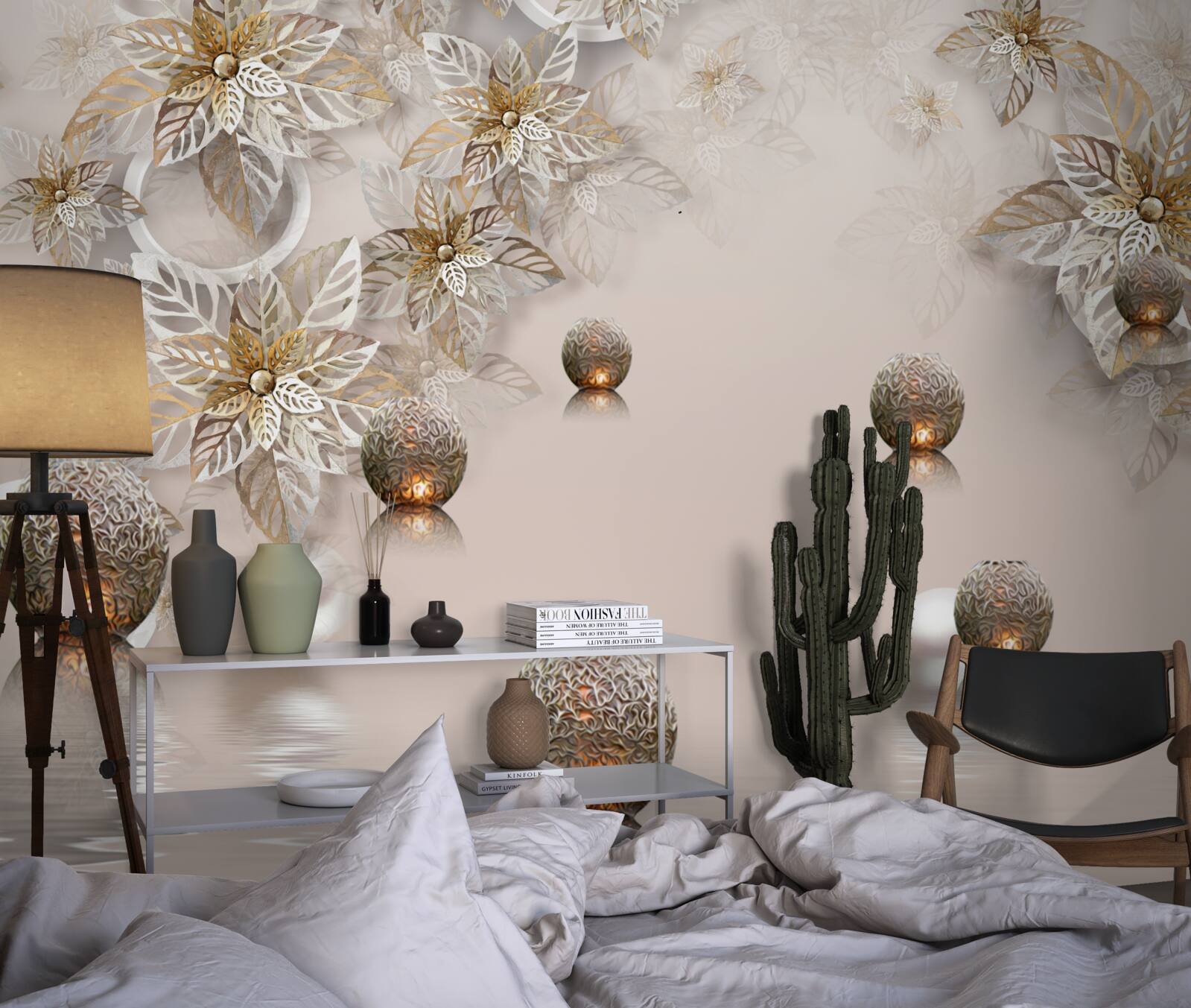 Fototapeta zlaté rastliny a gule s osvetlením